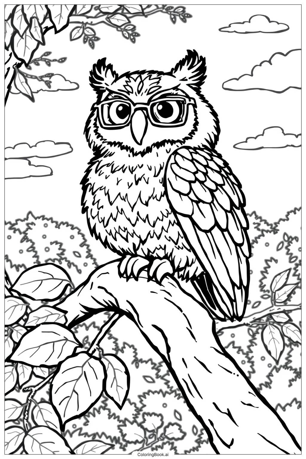Owls At Midnight Gathering Coloring Page Free PDF PNG Printable 