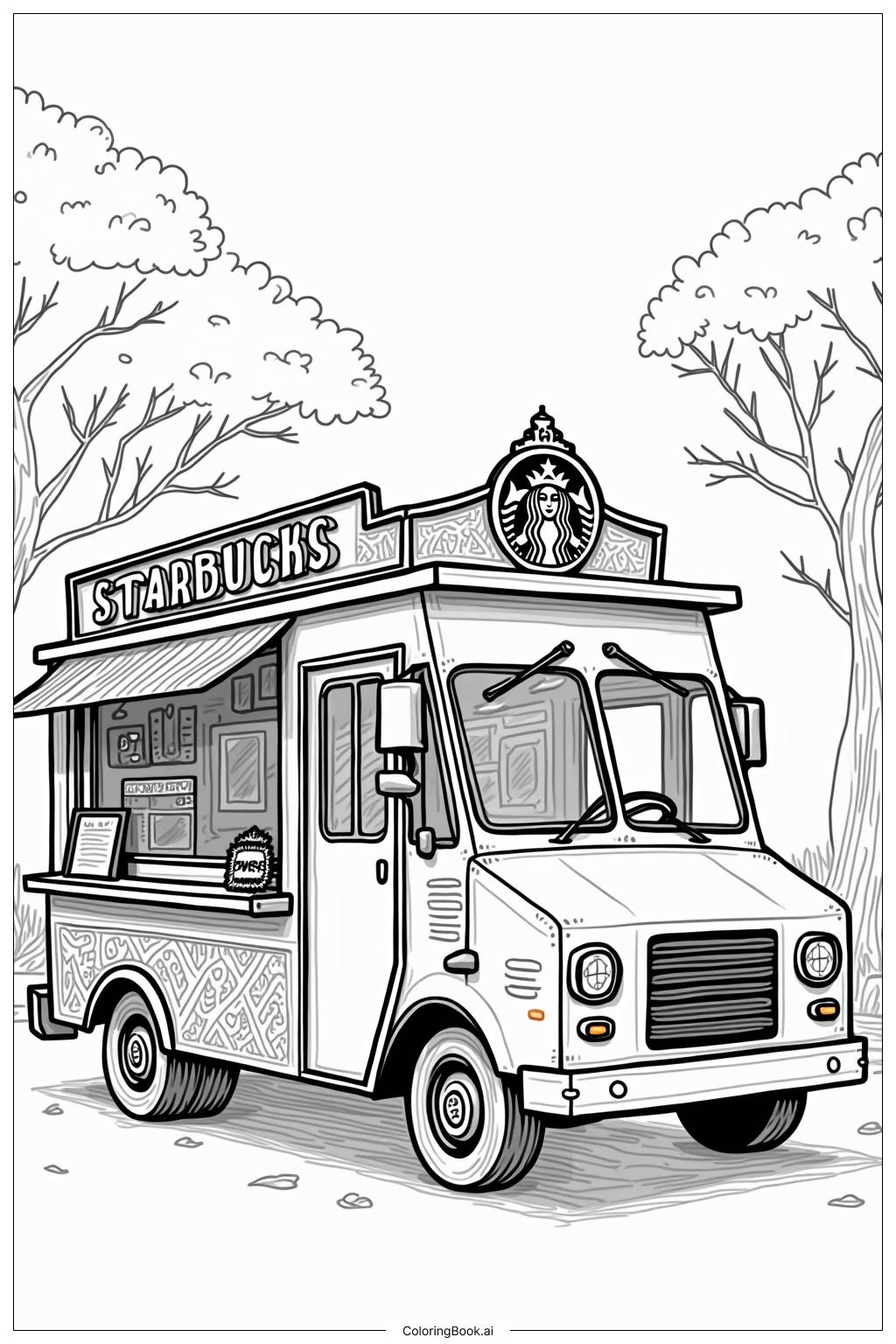  Starbucks Food Truck Mit Niedlichem Dekor Ausmalseite 