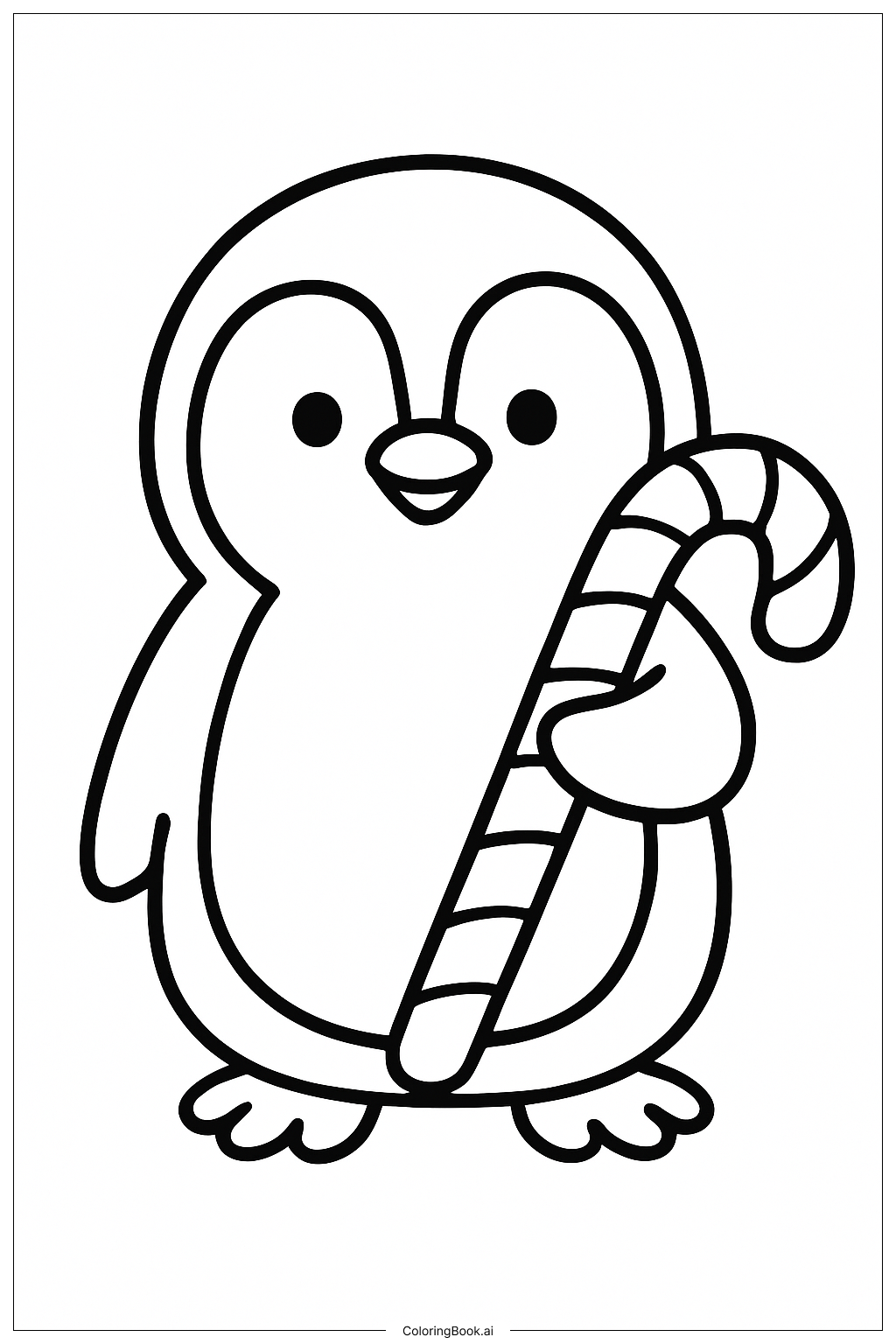  A Cute Penguin Holding A Candy Cane Coloring Page 
