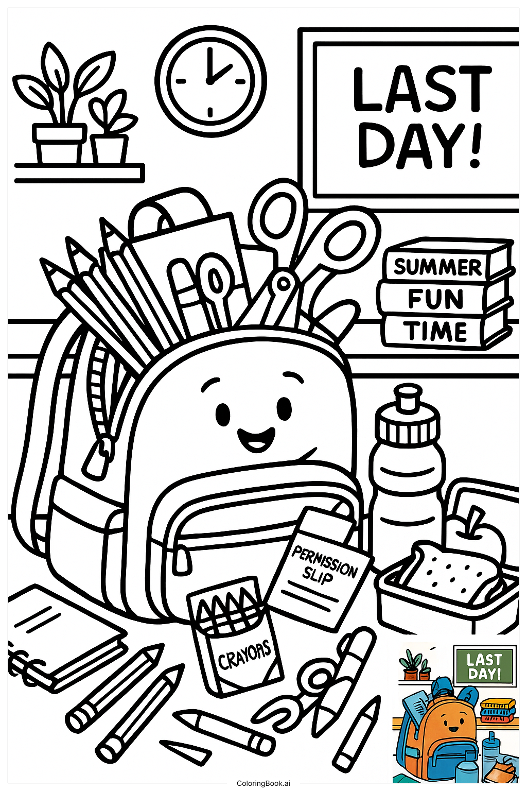  Last Day Of School Packing Suppliesの塗り絵ページ 