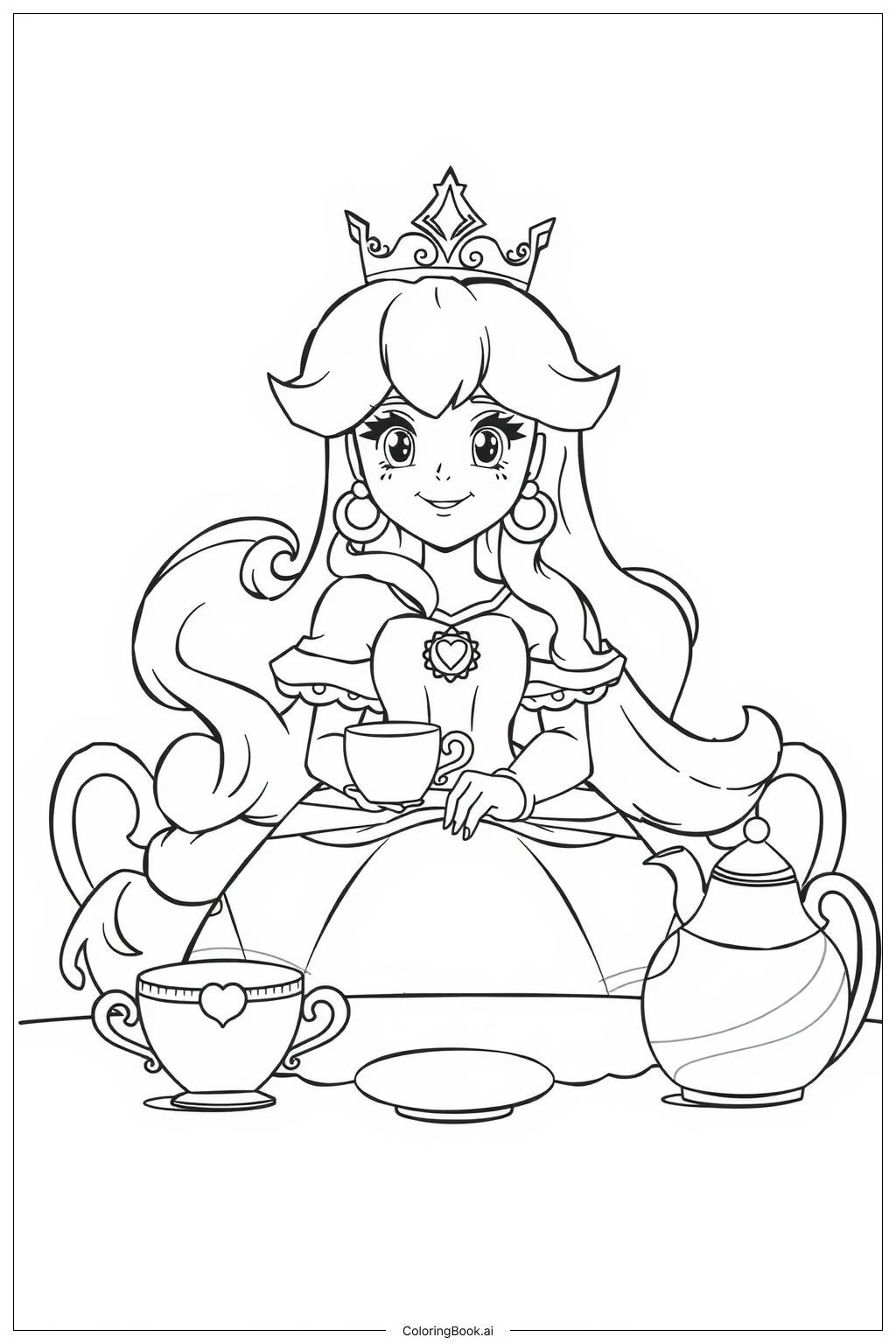  Princess Peach having a tea party with friends Coloring Page 