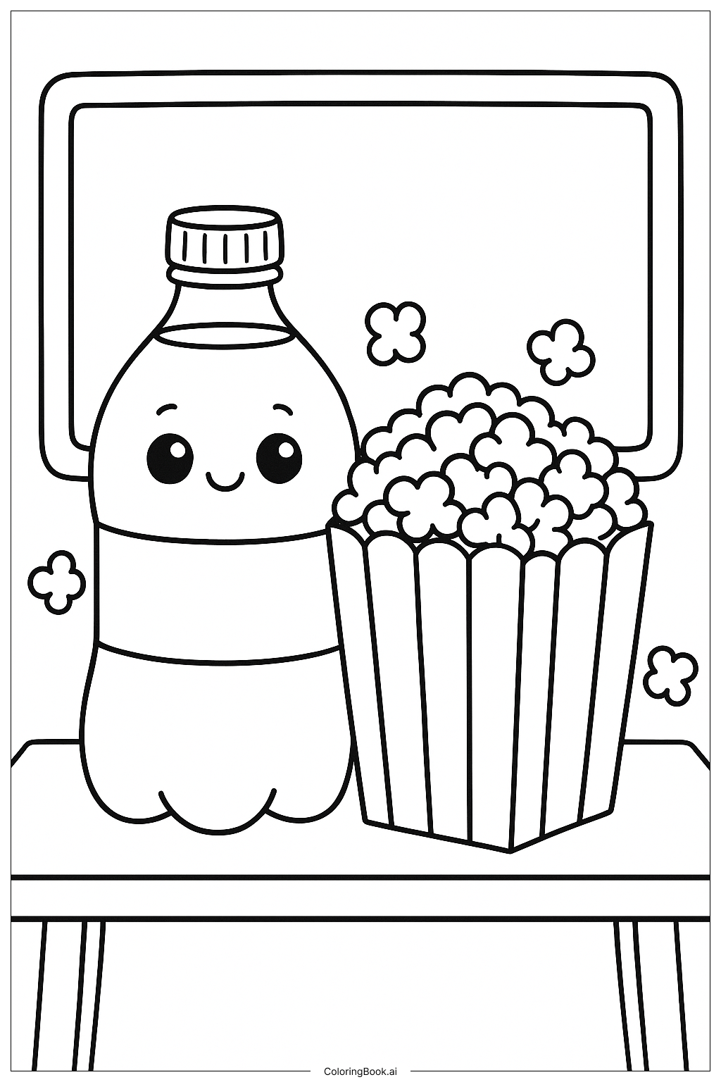  Page de coloriage Soda et pop-corn pour une soirée cinéma 