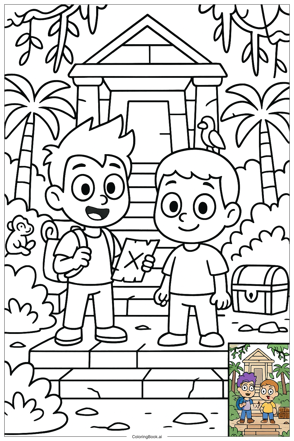  Lankybox Friends Exploring Jungle Temple Coloring Page 