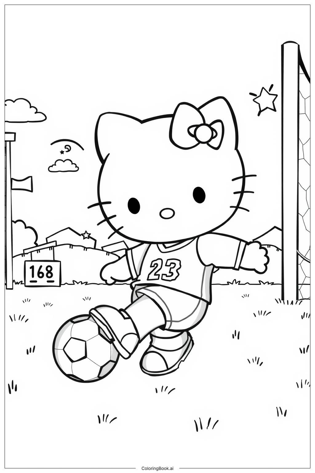  Página para colorir de hello kitty em um uniforme de futebol-2 