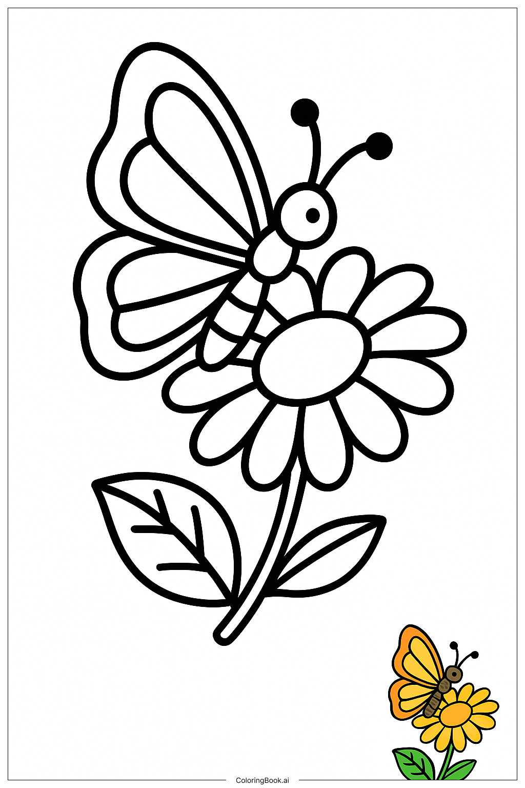  Butterfly Resting On Daisy Petal Coloring Page 