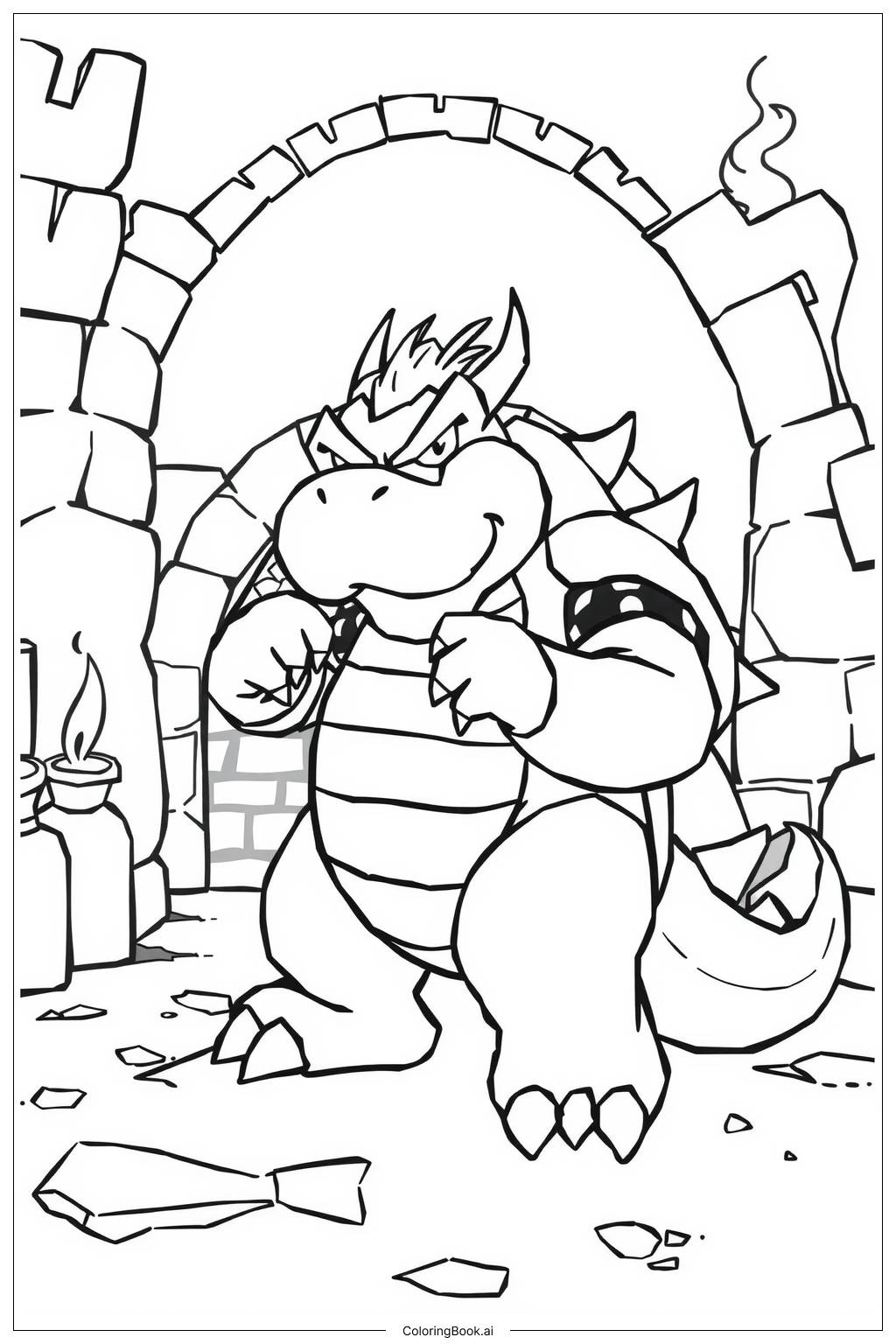  Página para colorir de Bowser Defendendo Seu Castelo 