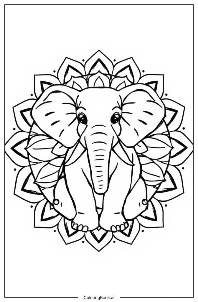  Página para colorir de Mandala de Elefante 