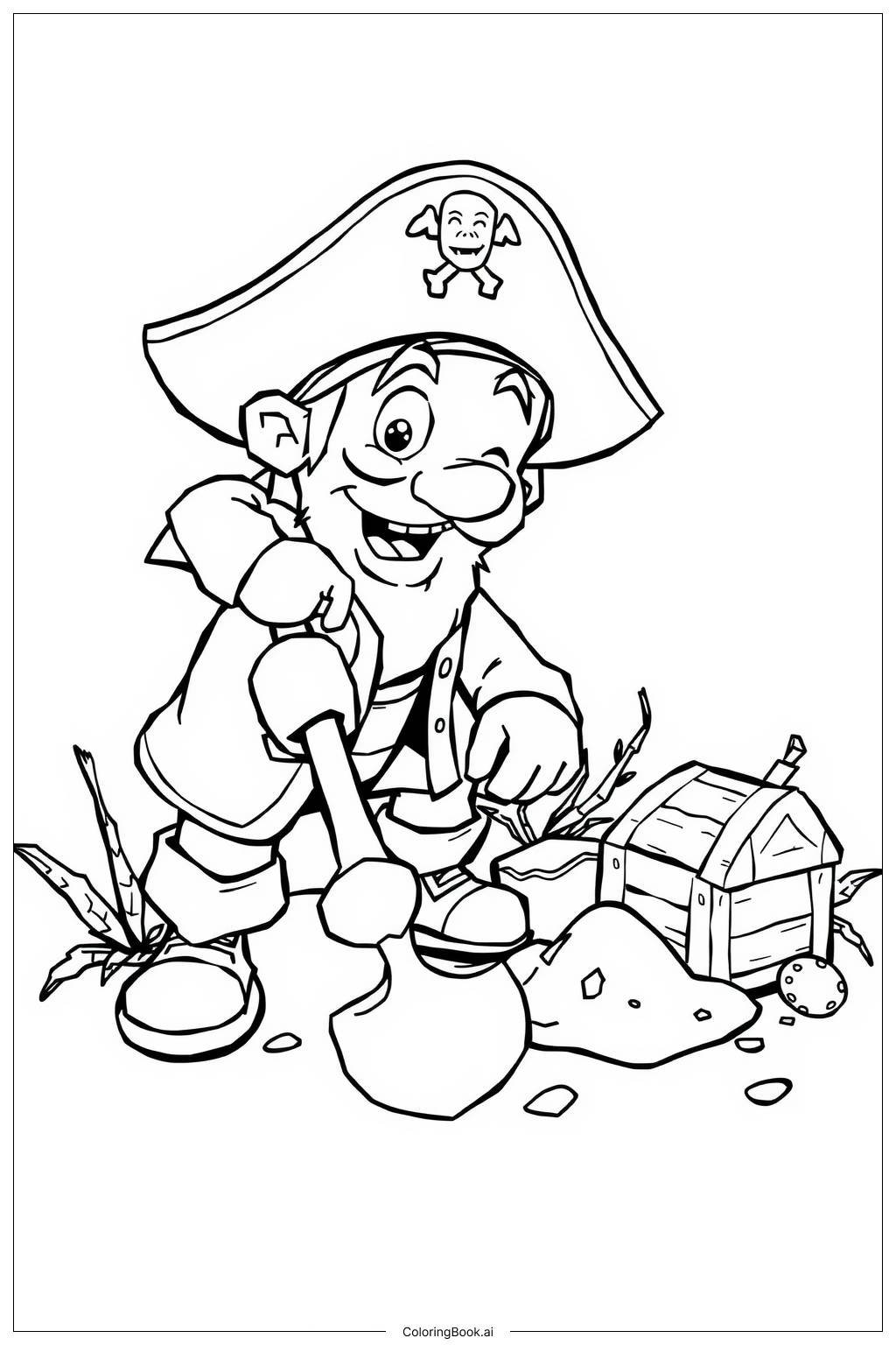  Pirate Burying Treasure on an Island Coloring Page 