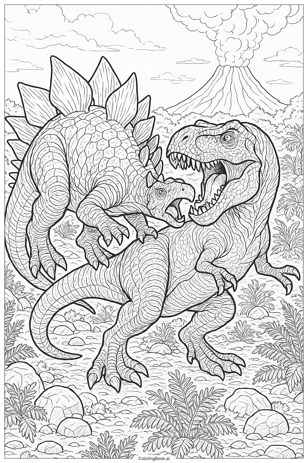 Stegosaurus kämpft gegen einen T-Rex