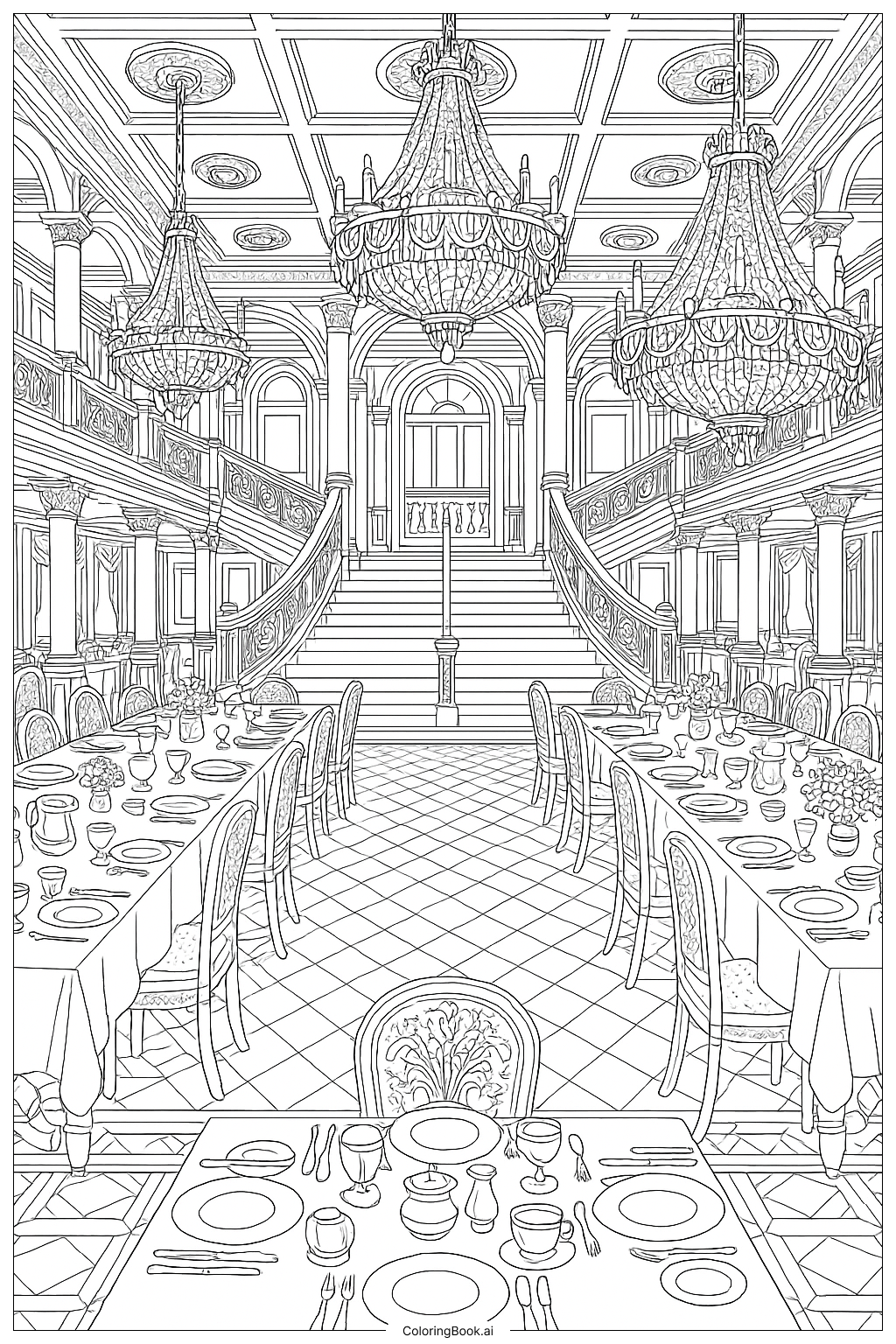  Titanic Dining Hall With Chandeliers Coloring Page 