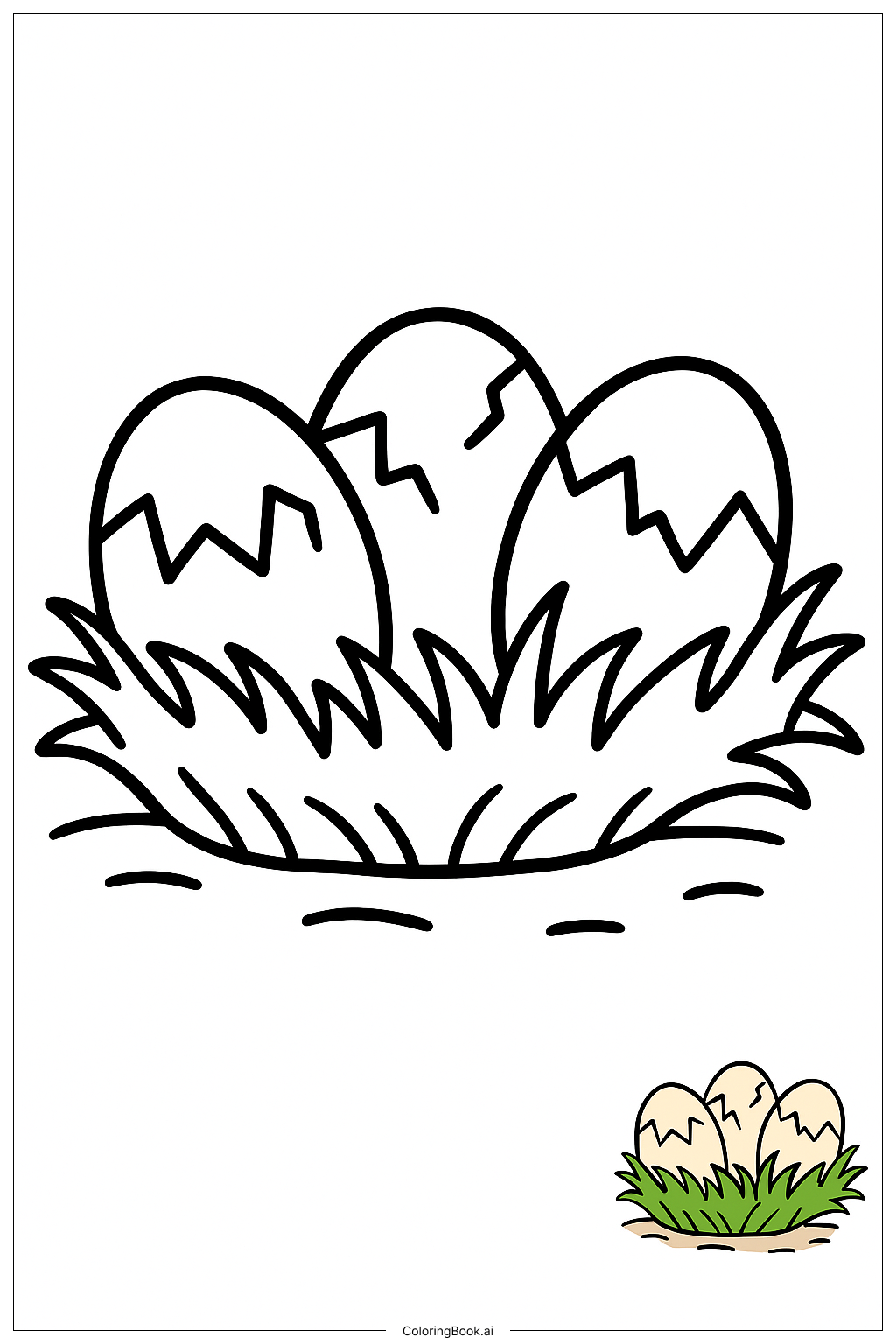 Page de coloriage Nid d'œufs de dinosaure avec des fissures 