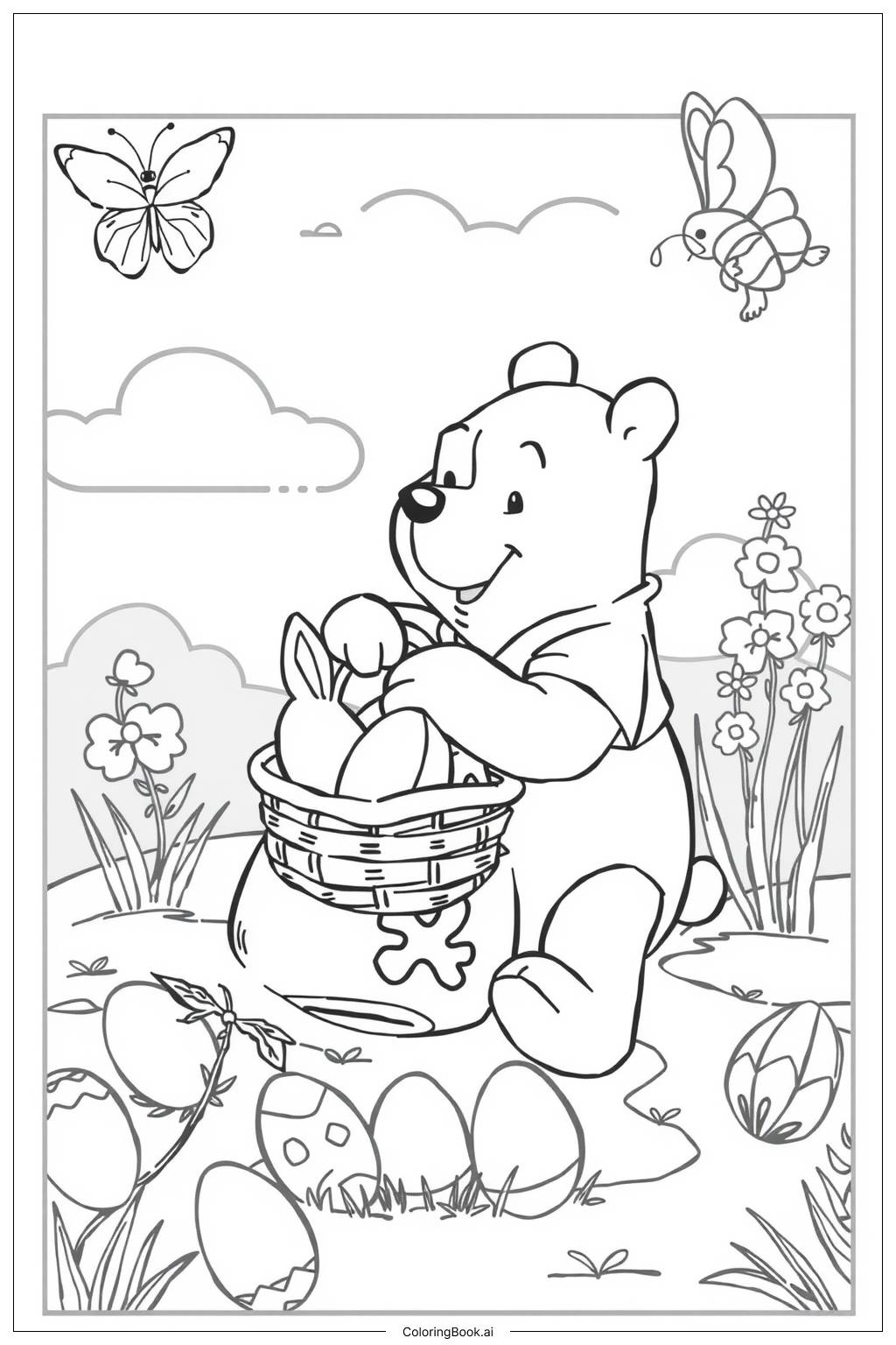  Page de coloriage winnie l'ourson œufs de Pâques 