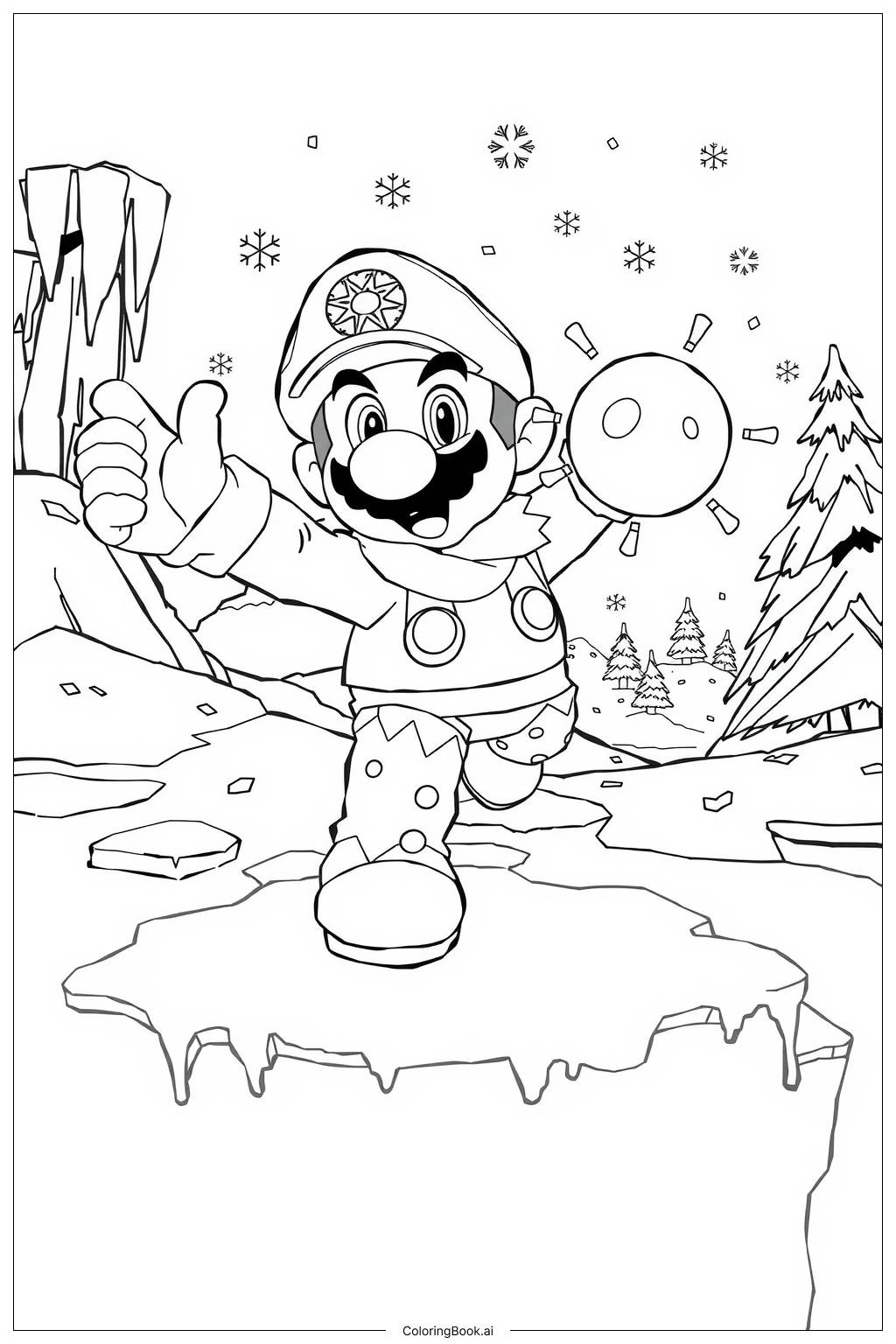  Mario in einer Eiswelt als Eis-Mario-2 Ausmalseite 