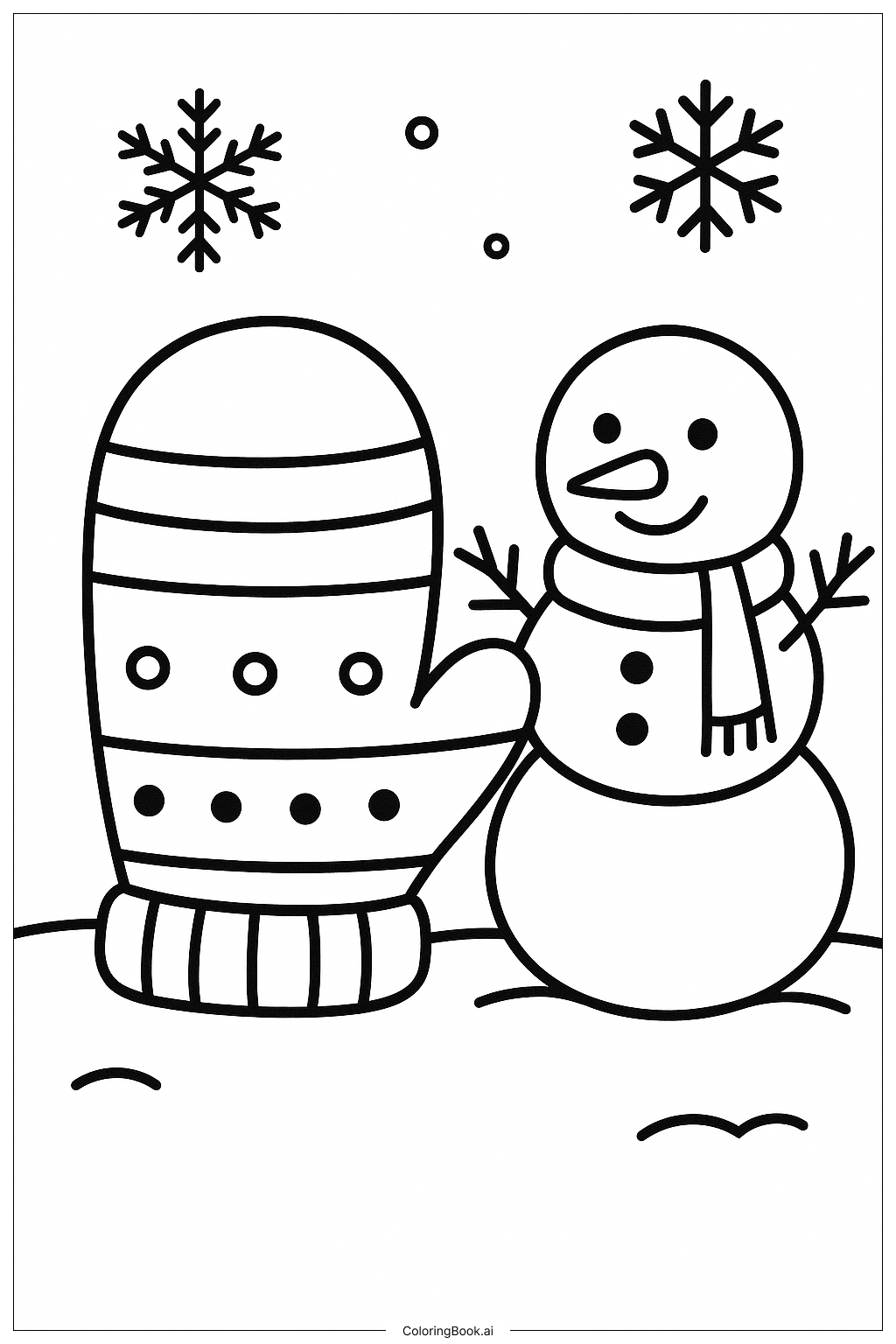 Mitten Next To Snowman Coloring Page