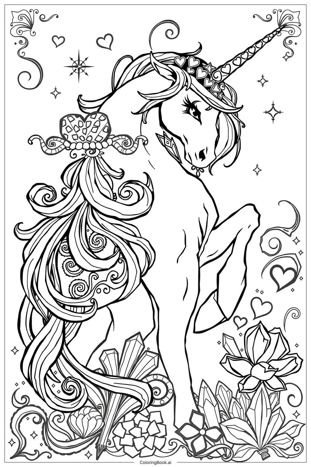  Page de coloriage Rêves de Cœurs et de Bonbons de Licorne 