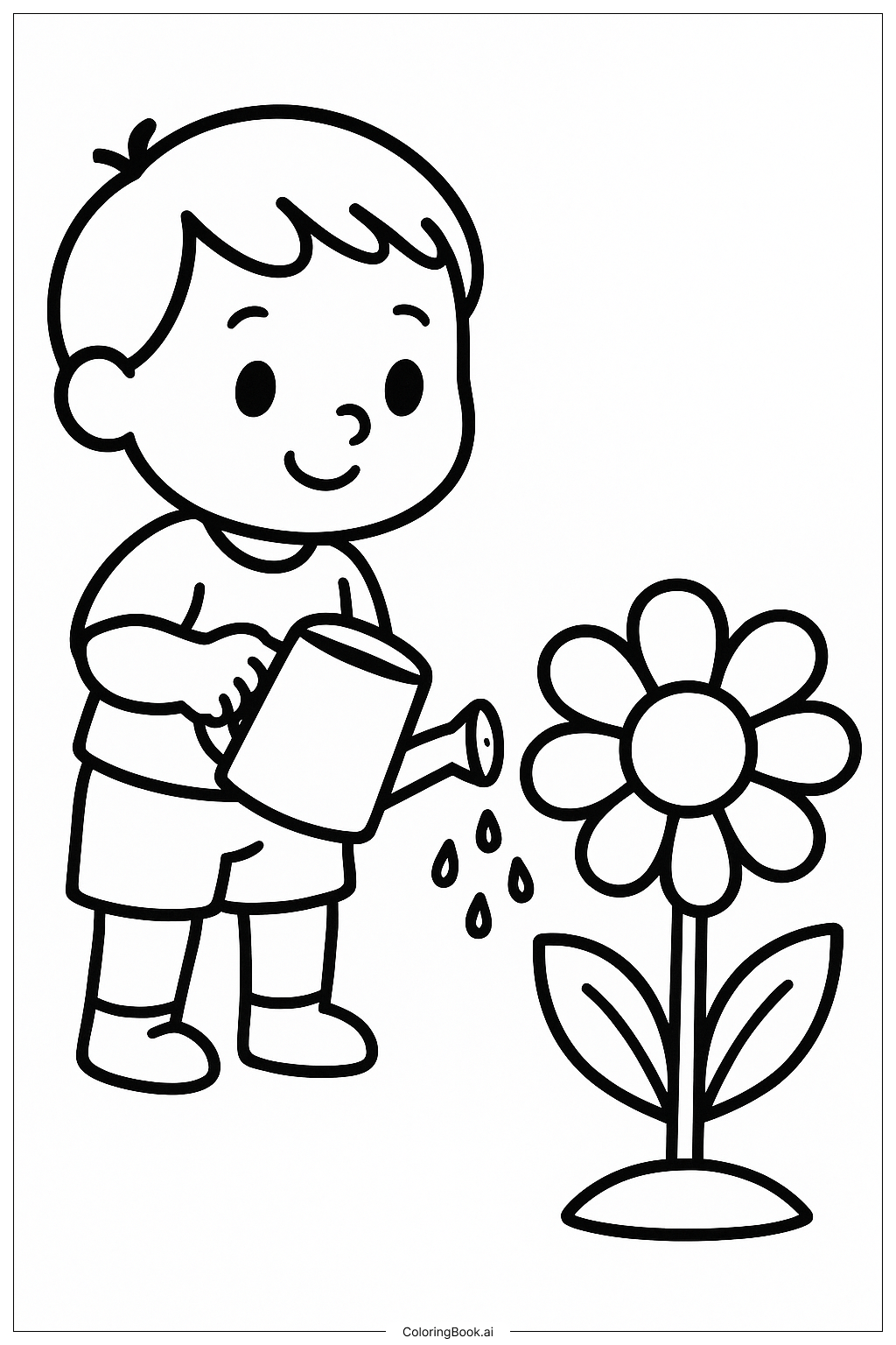  Página para colorir de Uma Criança Regando o Jardim 