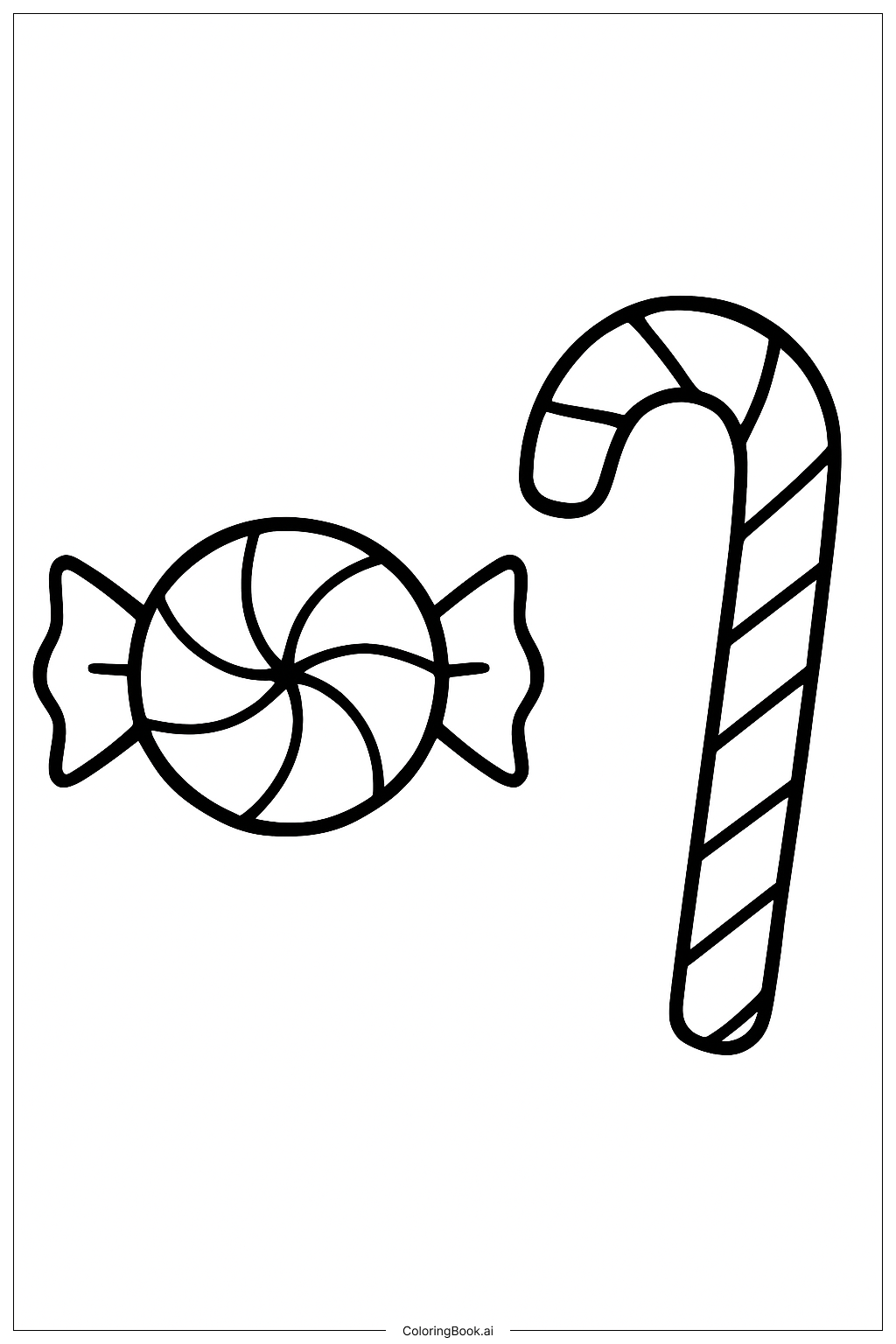  A Round Peppermint And A Candy Cane Coloring Page 