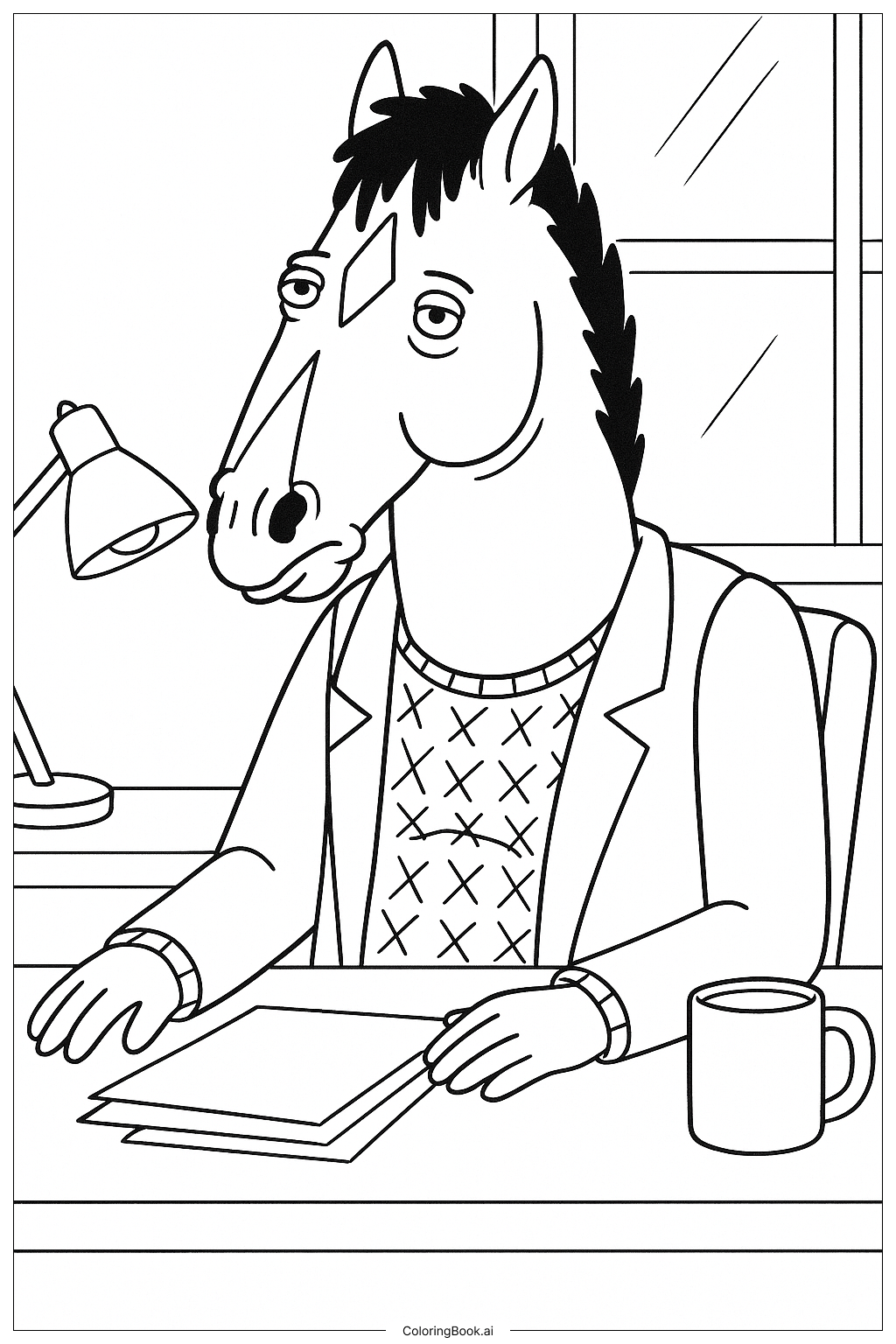  Page de coloriage Bojack Horseman à son bureau 