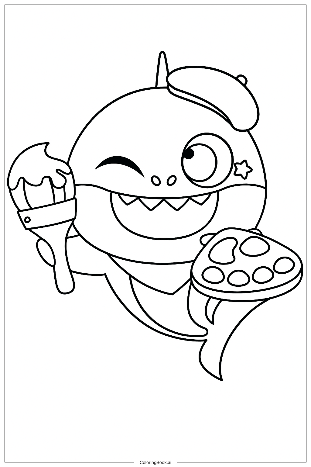  ペインターベビーホオジロザメの塗り絵ページ 
