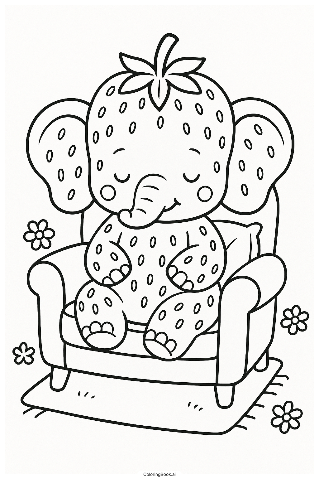 草莓大象坐在舒适的扶手椅上