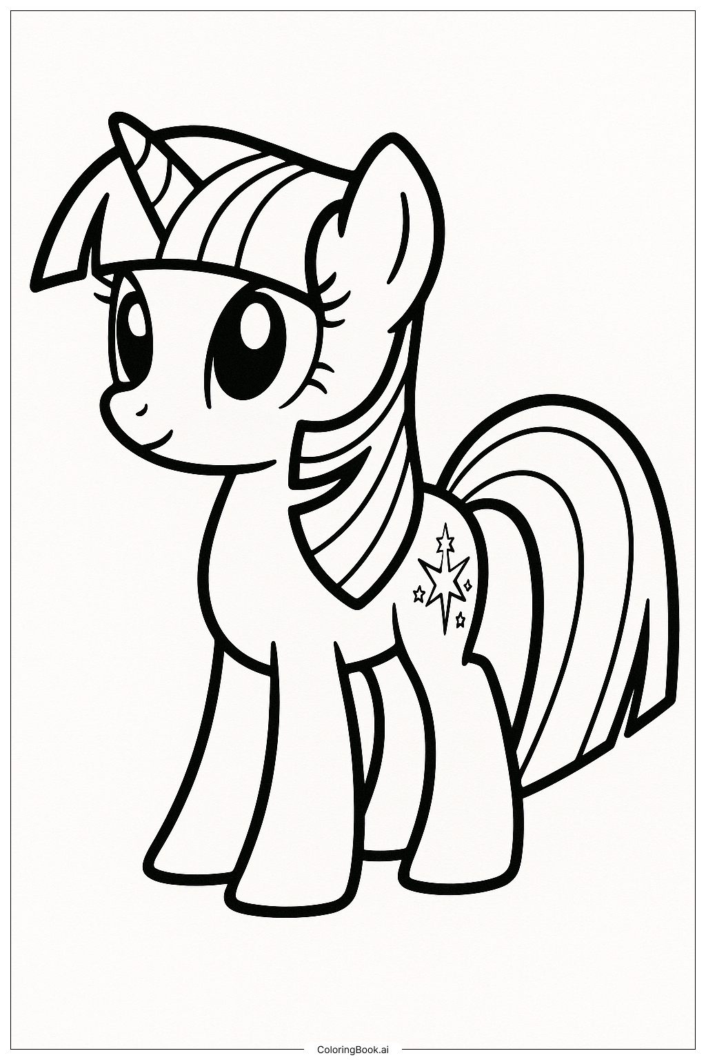  Page de coloriage Twilight Sparkle sous un grand arc-en-ciel 