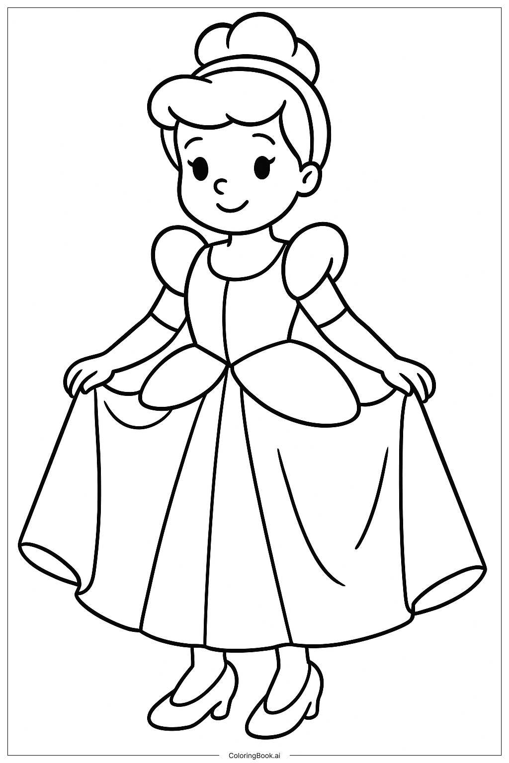  Página para colorear de Cenicienta con su vestido 