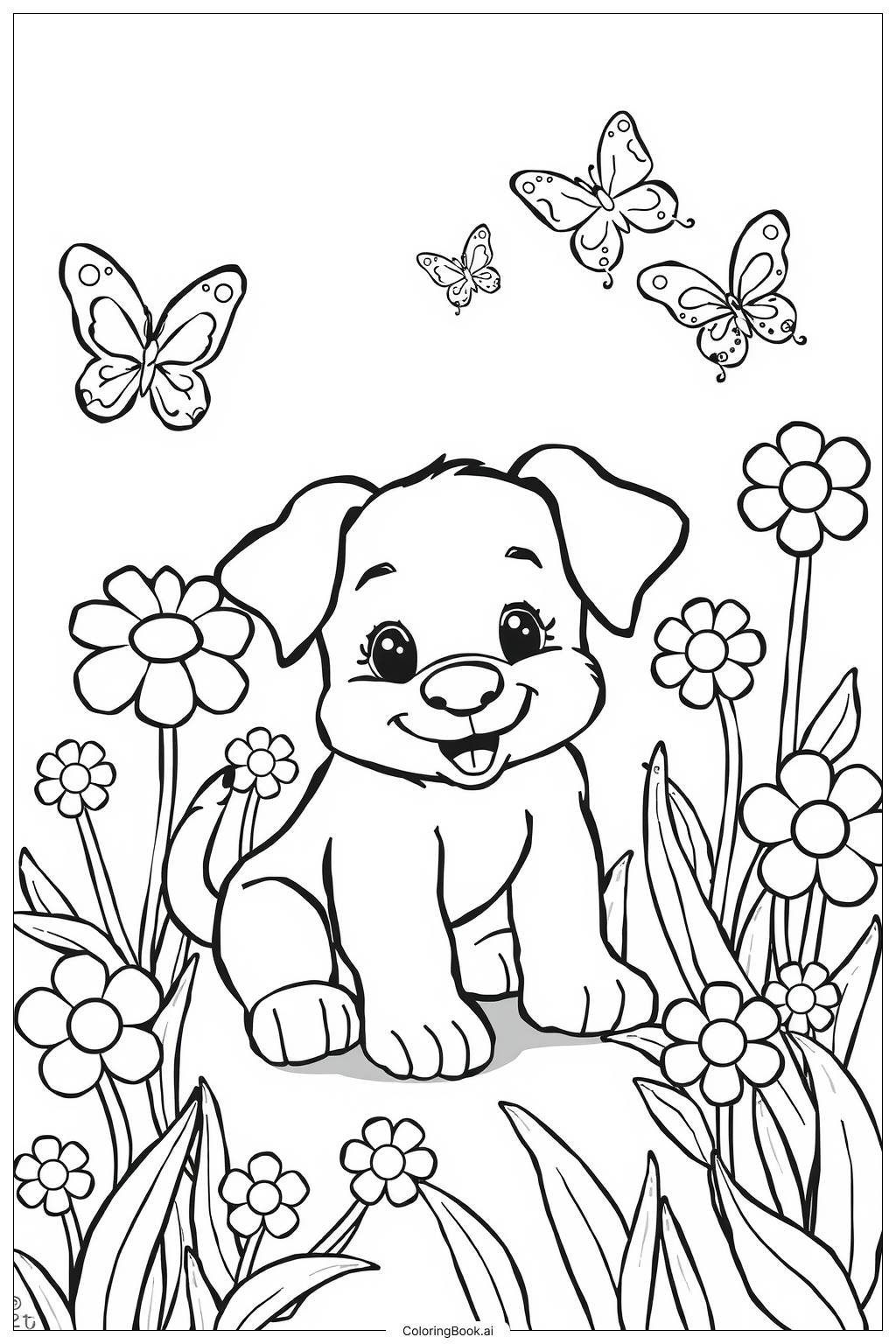 Puppy And Child On A Picnic Coloring Page Free PDF PNG Printable 
