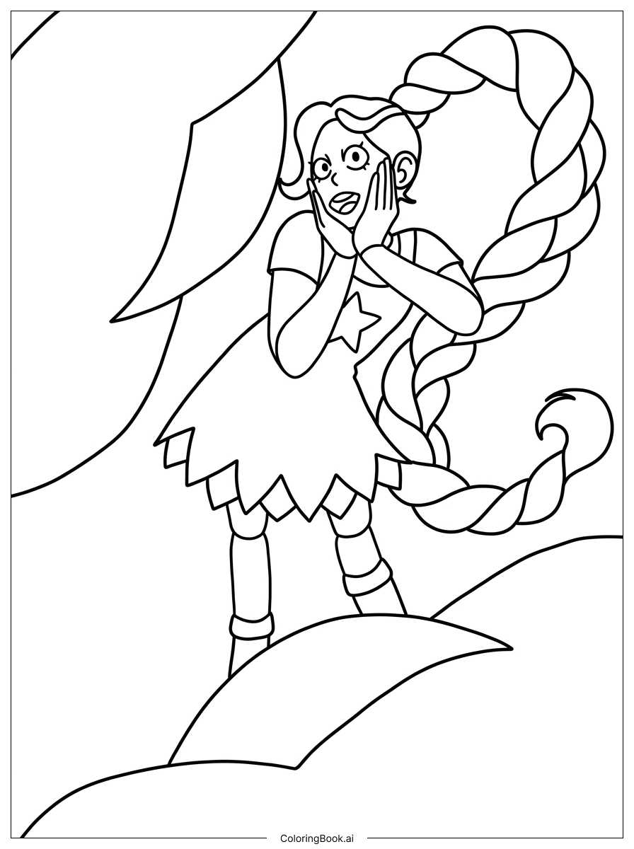  Página para colorear de Lily Love Trenzas jadea entre hojas gigantes 