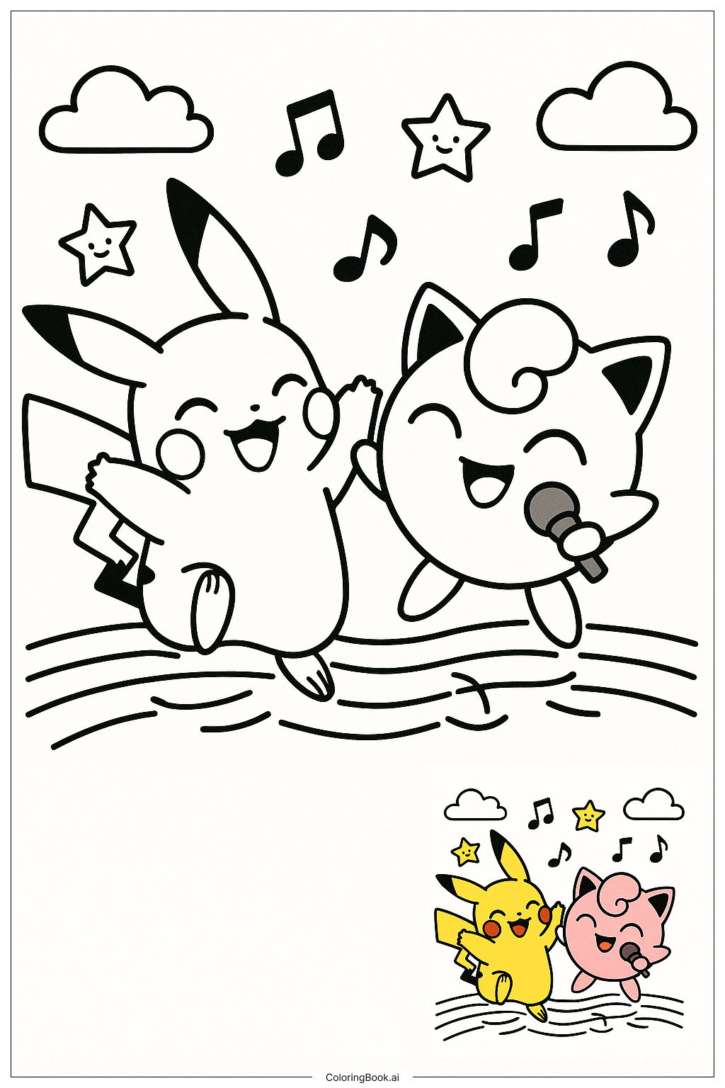 Pikachu Dancing With Jigglypuff Coloring Page 