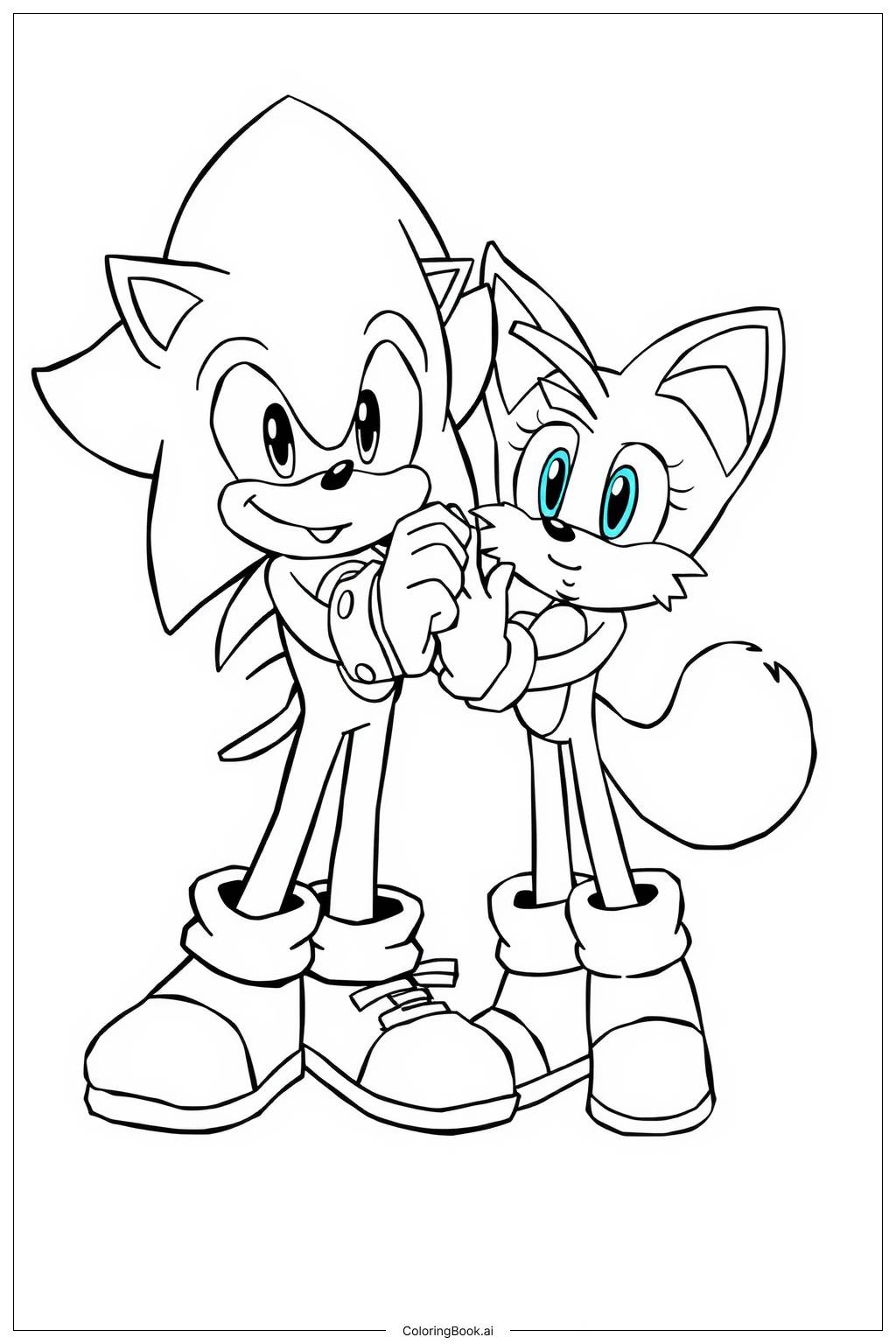  Página para colorir de Sonic e Tails se cumprimentando 