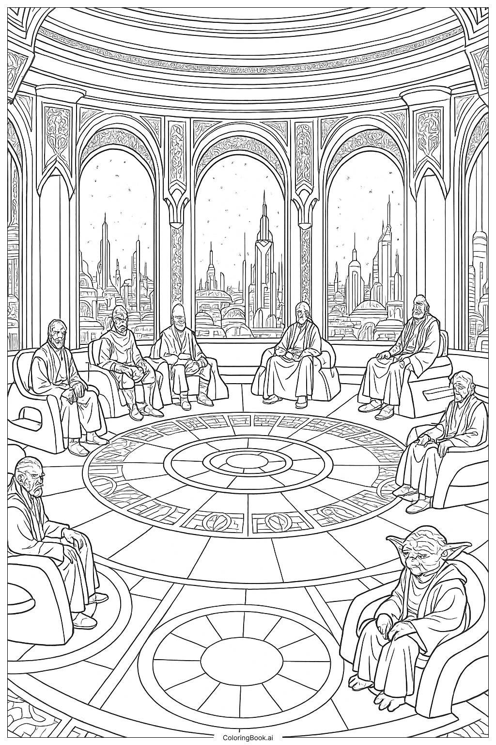  Page de coloriage Star Wars La Chambre du Conseil Jedi 