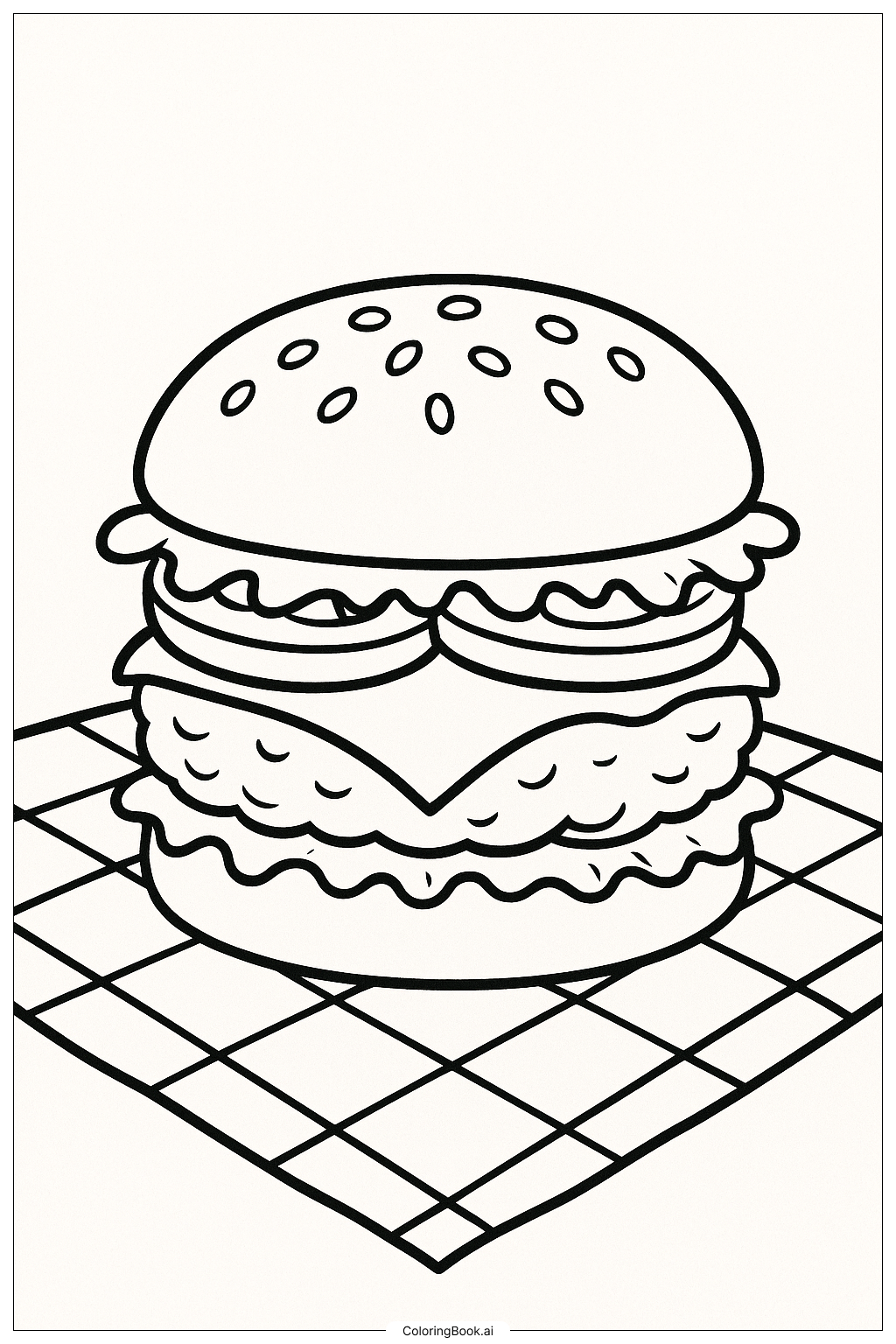  Page de coloriage Hamburger sur une couverture de pique-nique 
