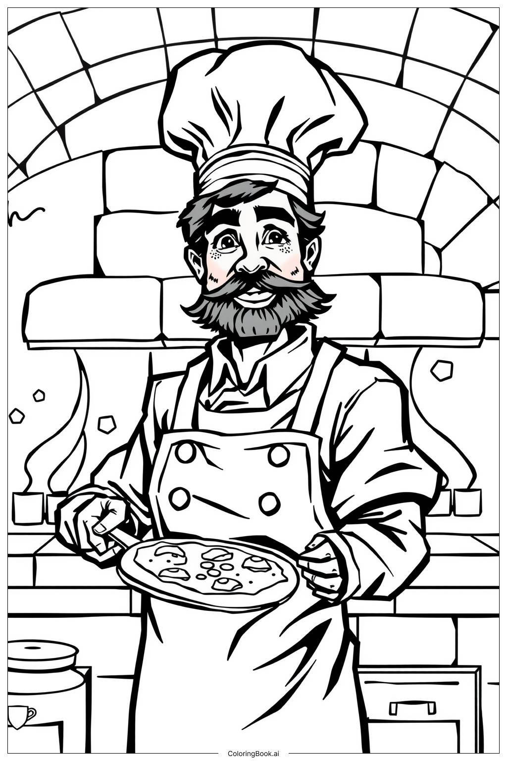  Pizza Chef with Hat Coloring Page 