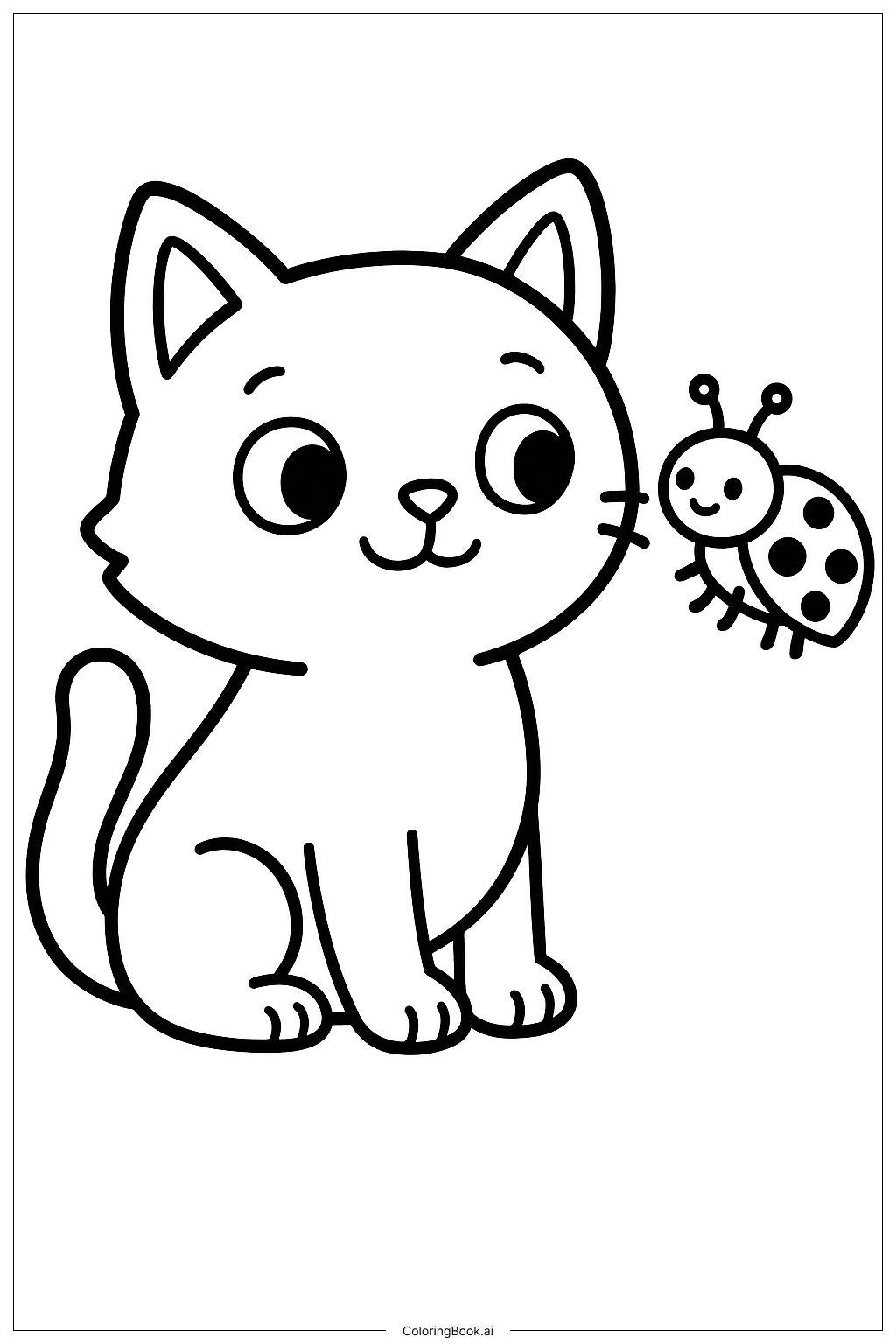  Gabby Cat With A Cute Ladybug Coloring Page 