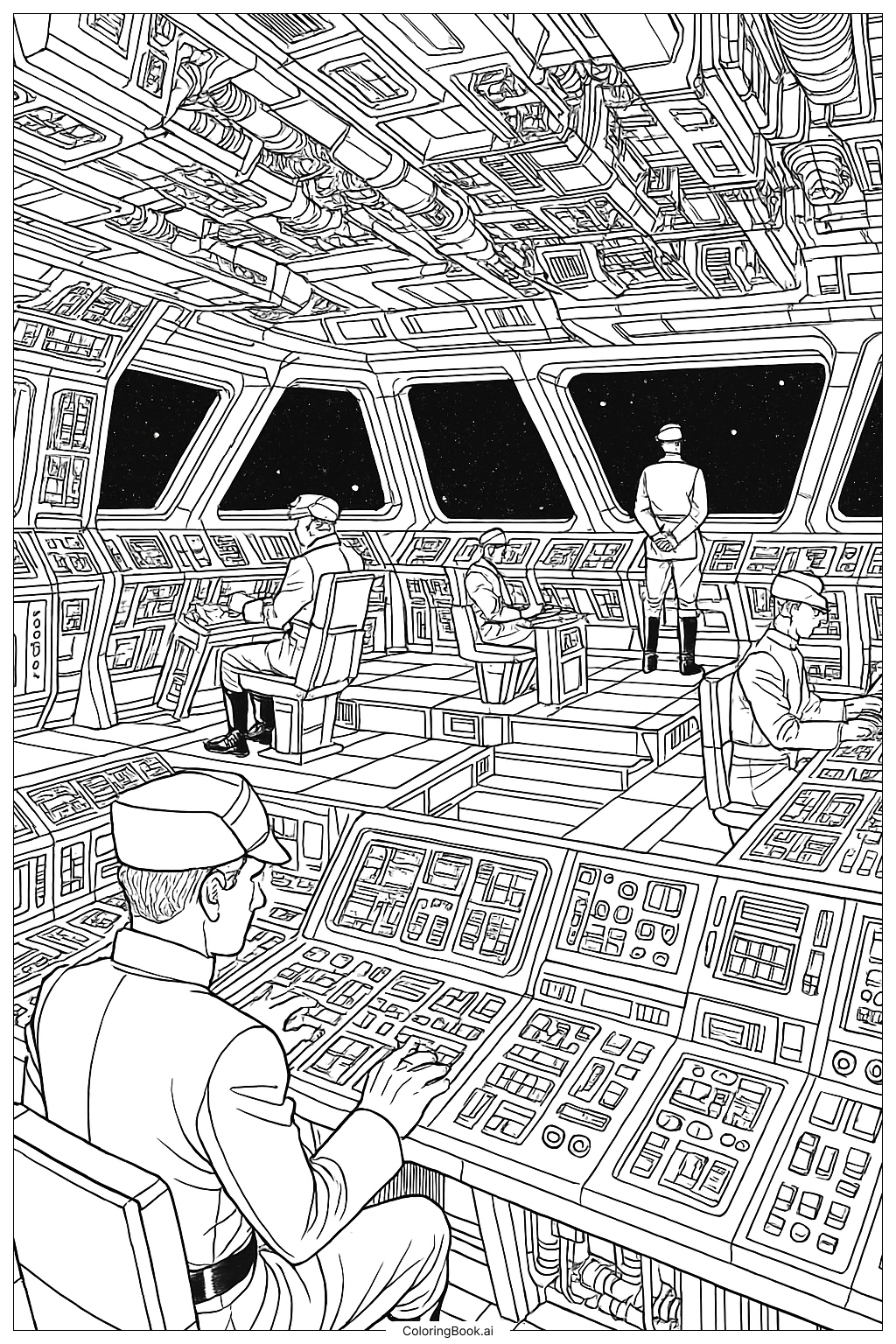  Page de coloriage Star Wars Un Pont de Croiseur Stellaire Détailé 
