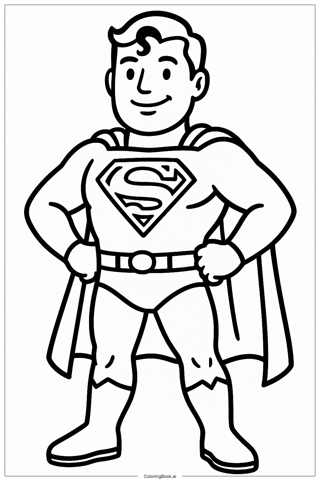  Página para colorear de Superman de pie con las manos en las caderas 