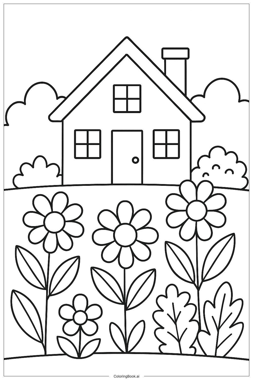 A House with a Flower Garden Coloring Page