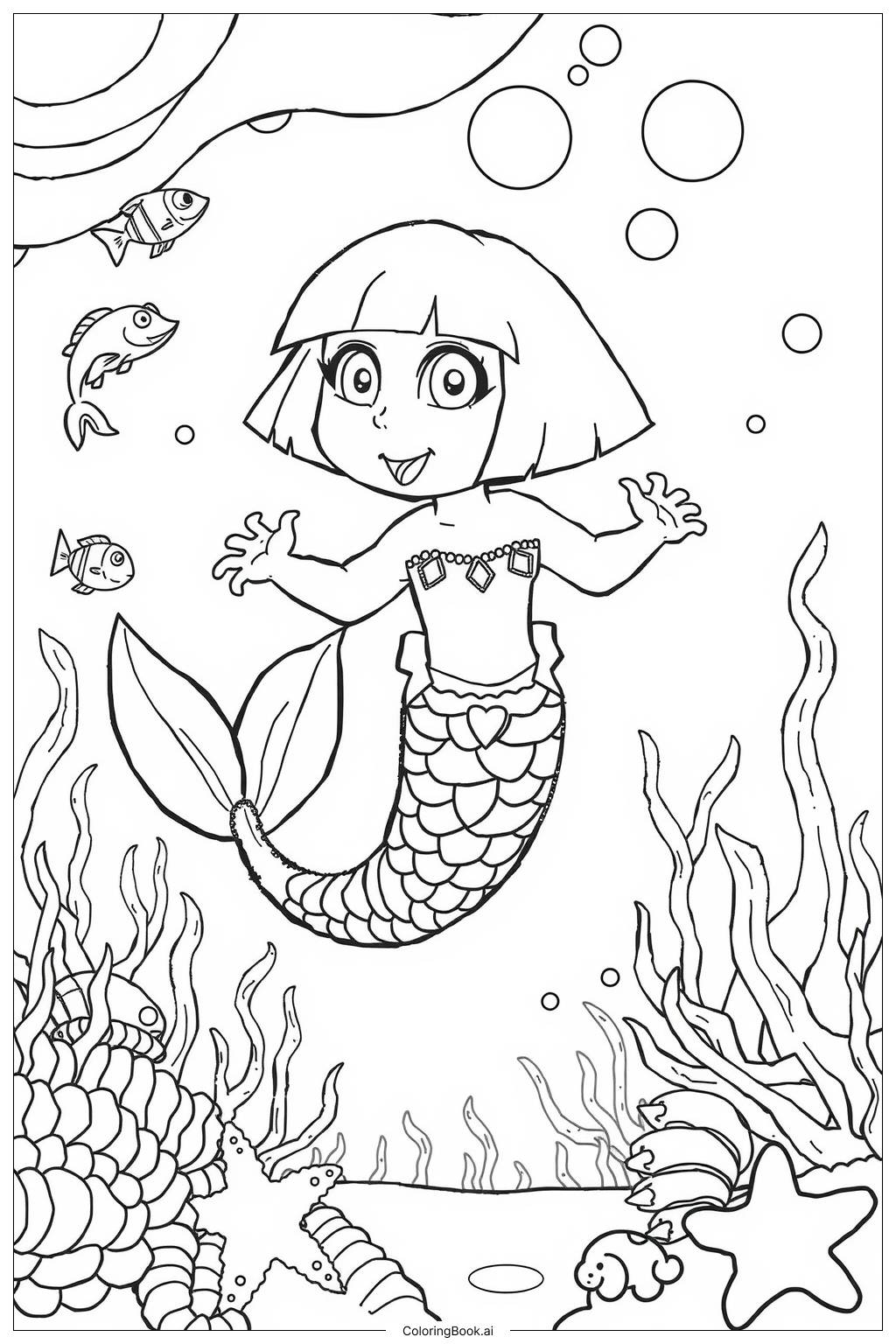  Page de coloriage Sirène Dora l'exploratrice-2 