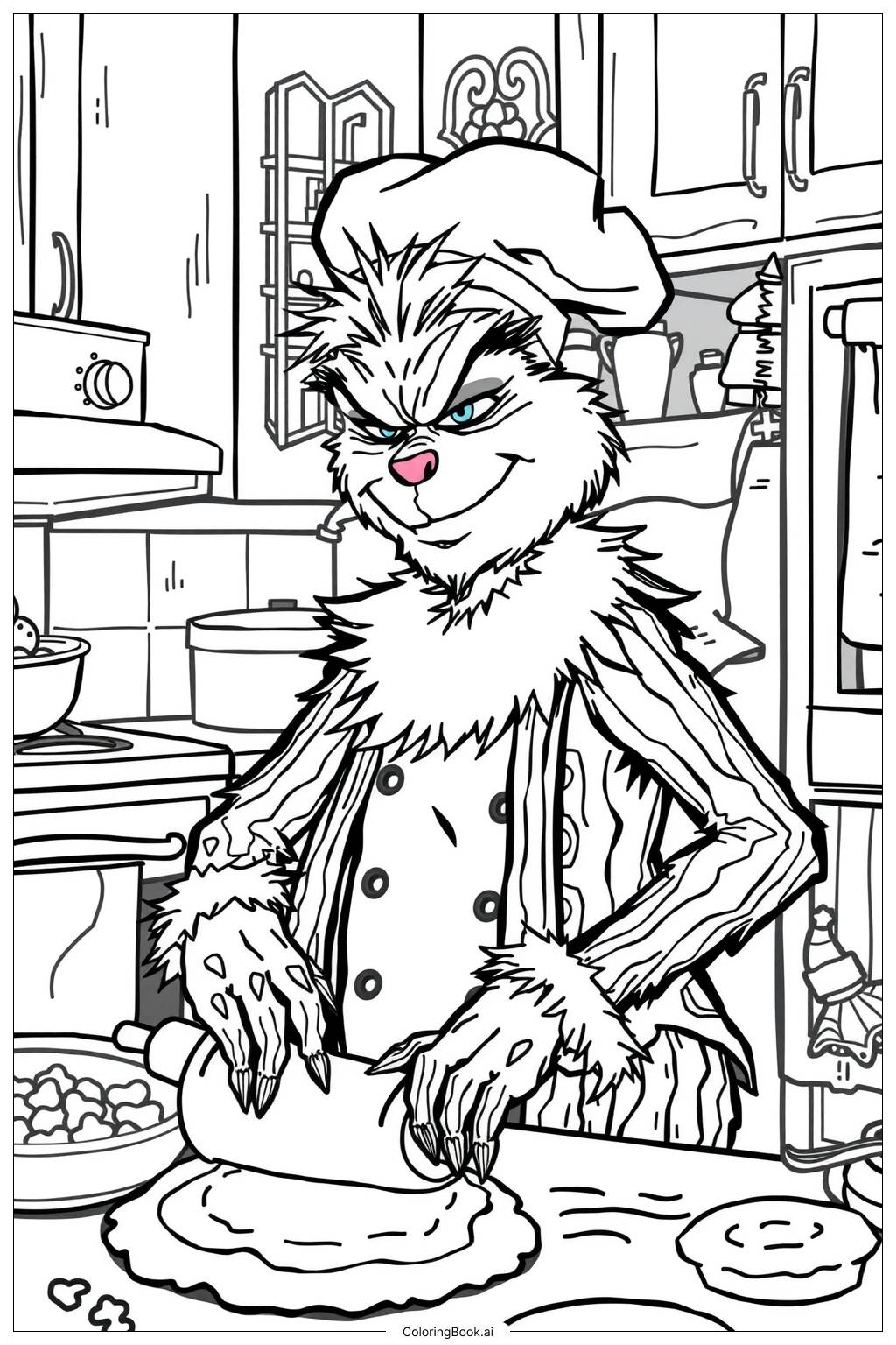  Page de coloriage Grinch cuisinant des biscuits pour Noël-2 