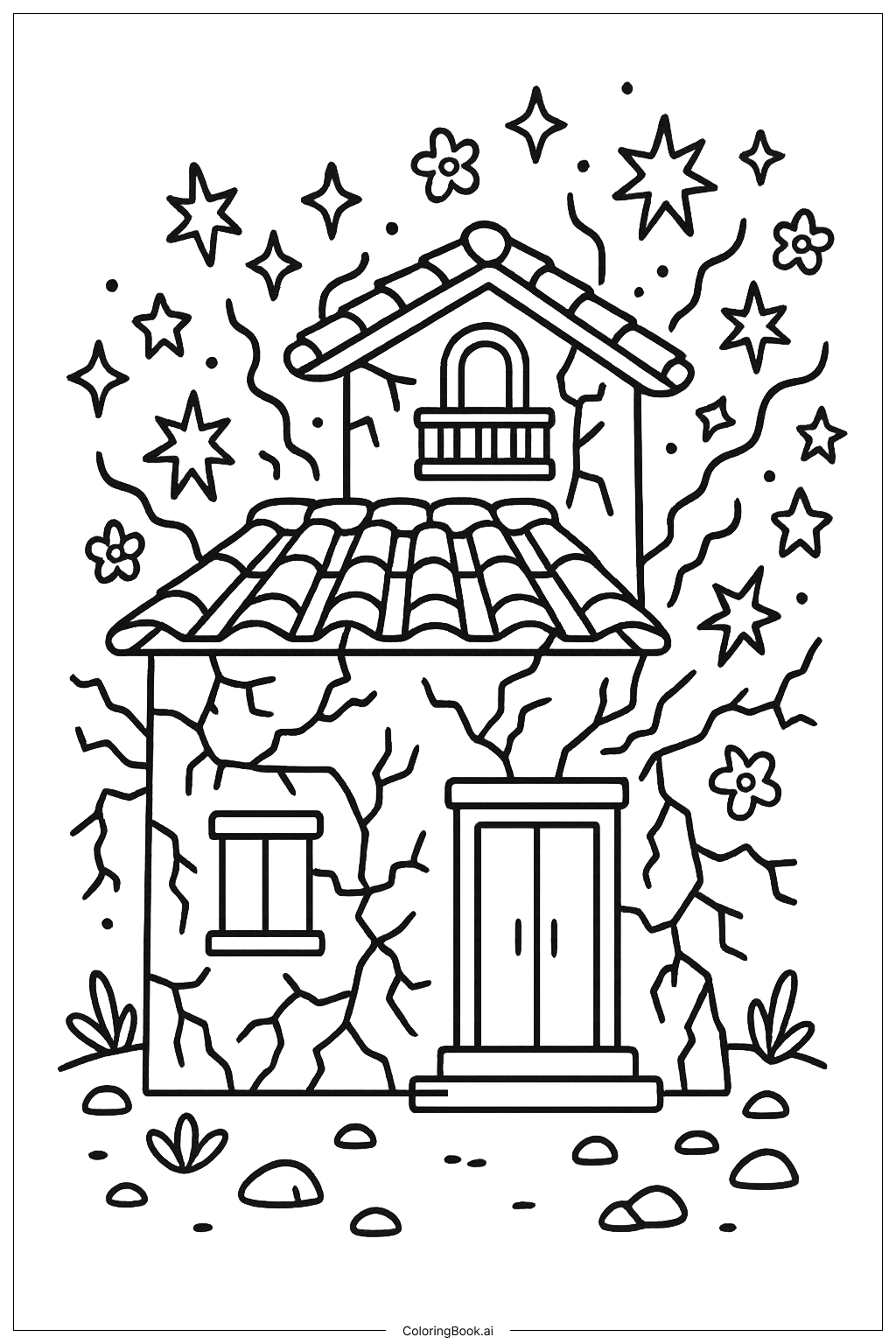  卡西塔的裂缝墙壁在《魔法满屋》中填色页 