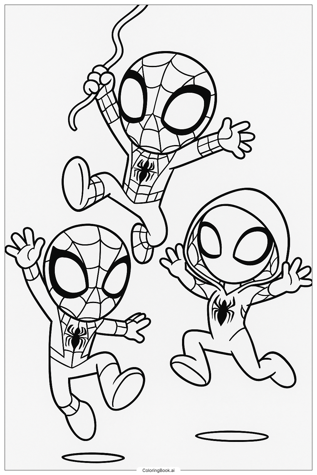  Página para colorear de Spidey y sus increíbles amigos saltan de alegría 