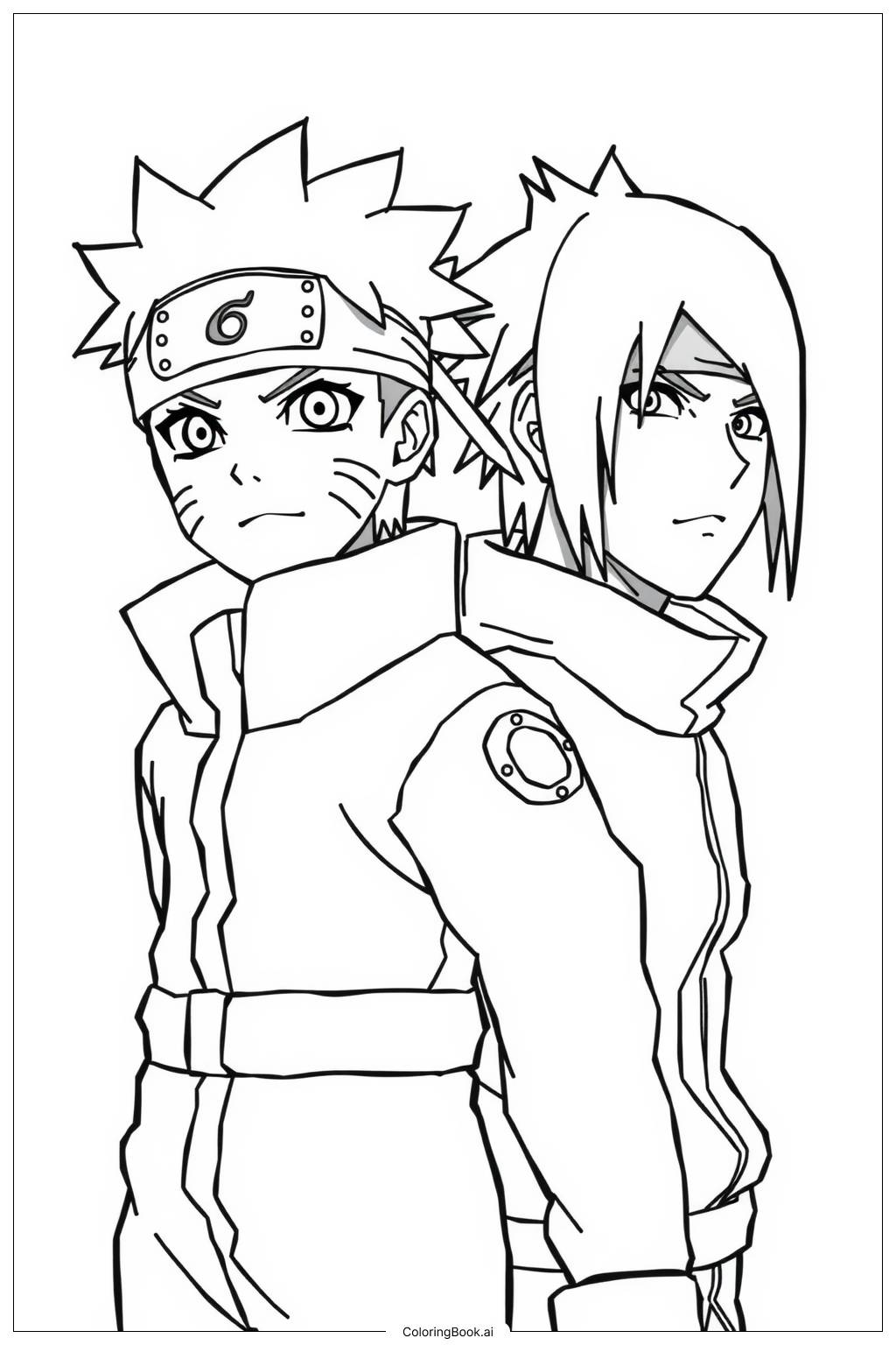  Página para colorear de Naruto y Sasuke uniéndose contra Pain 