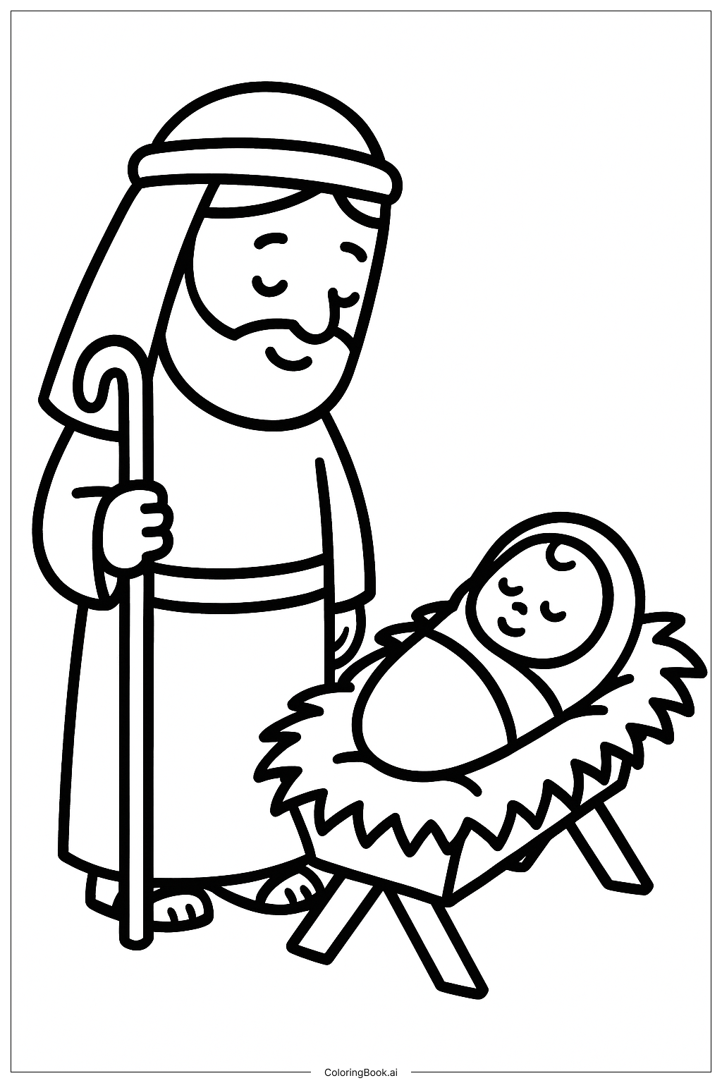  Joseph blickt auf die Krippe Ausmalseite 