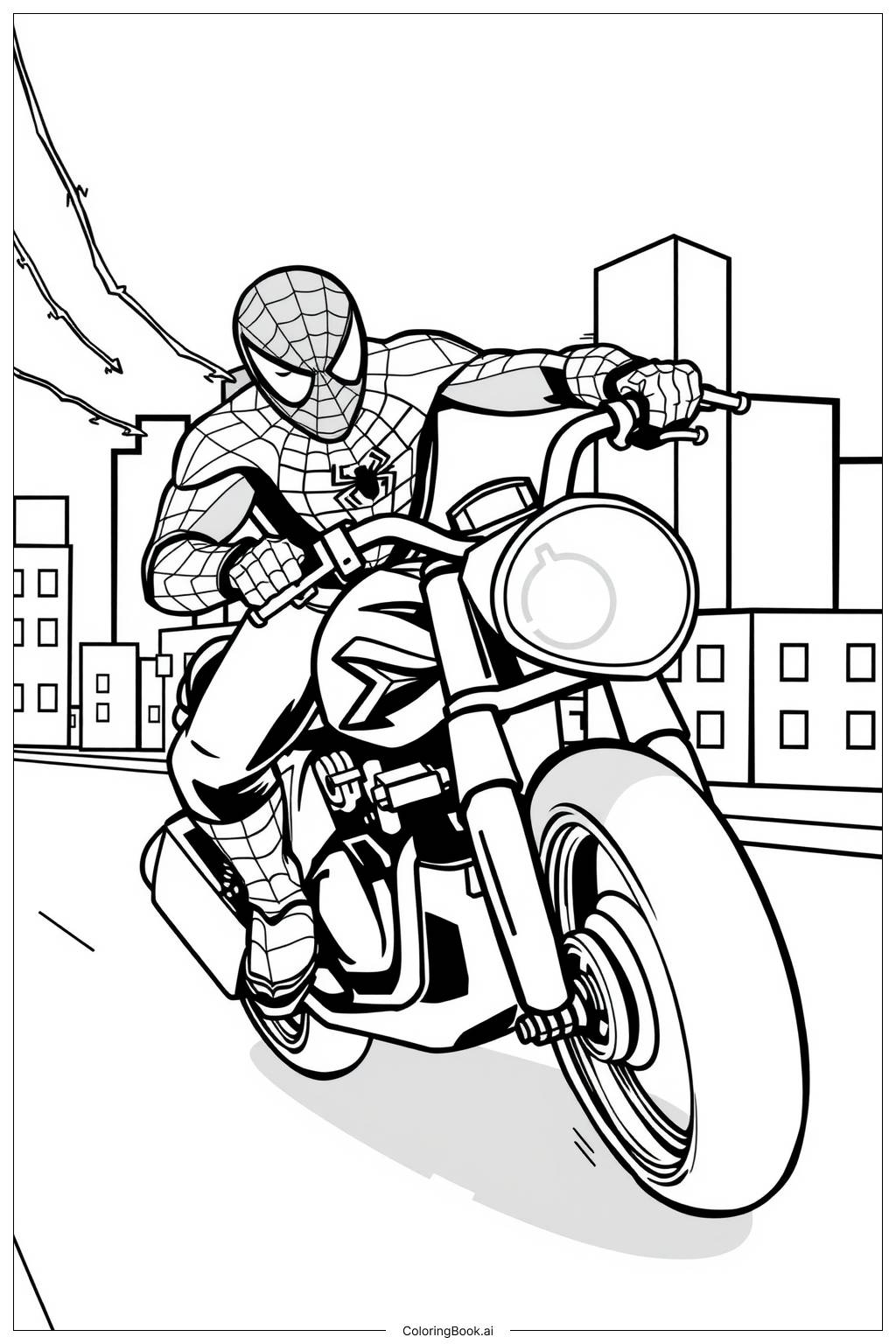  Página para colorear de Persuitas en moto de Spiderman 