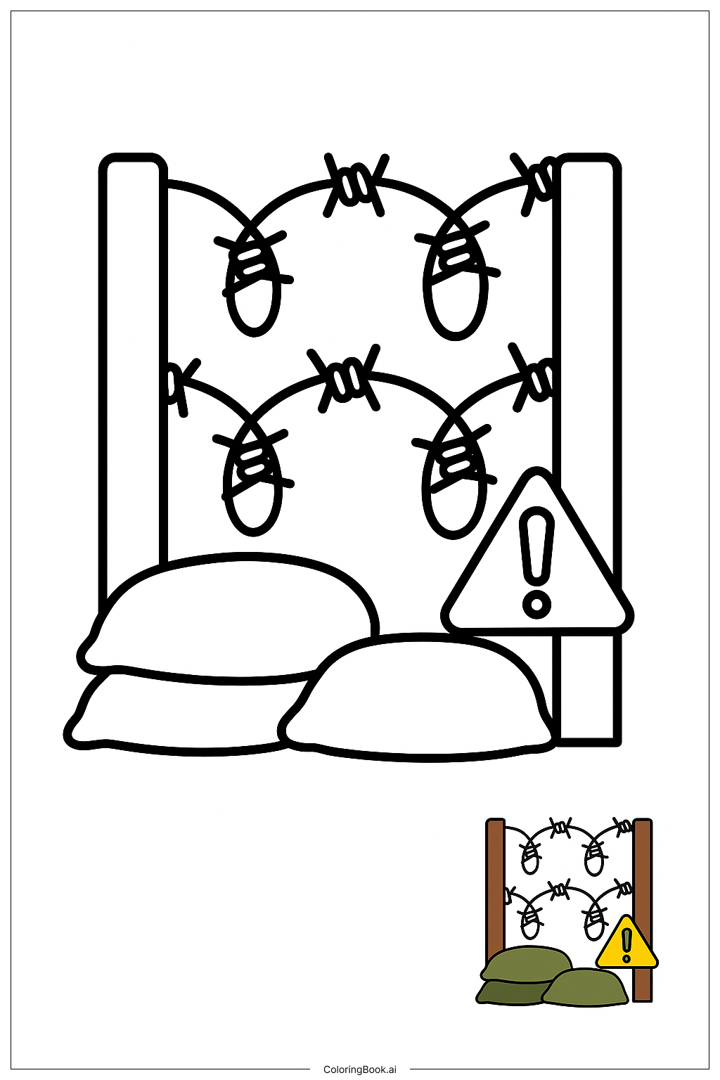  Page de coloriage Barrière de Fil de Fer de Base Militaire 