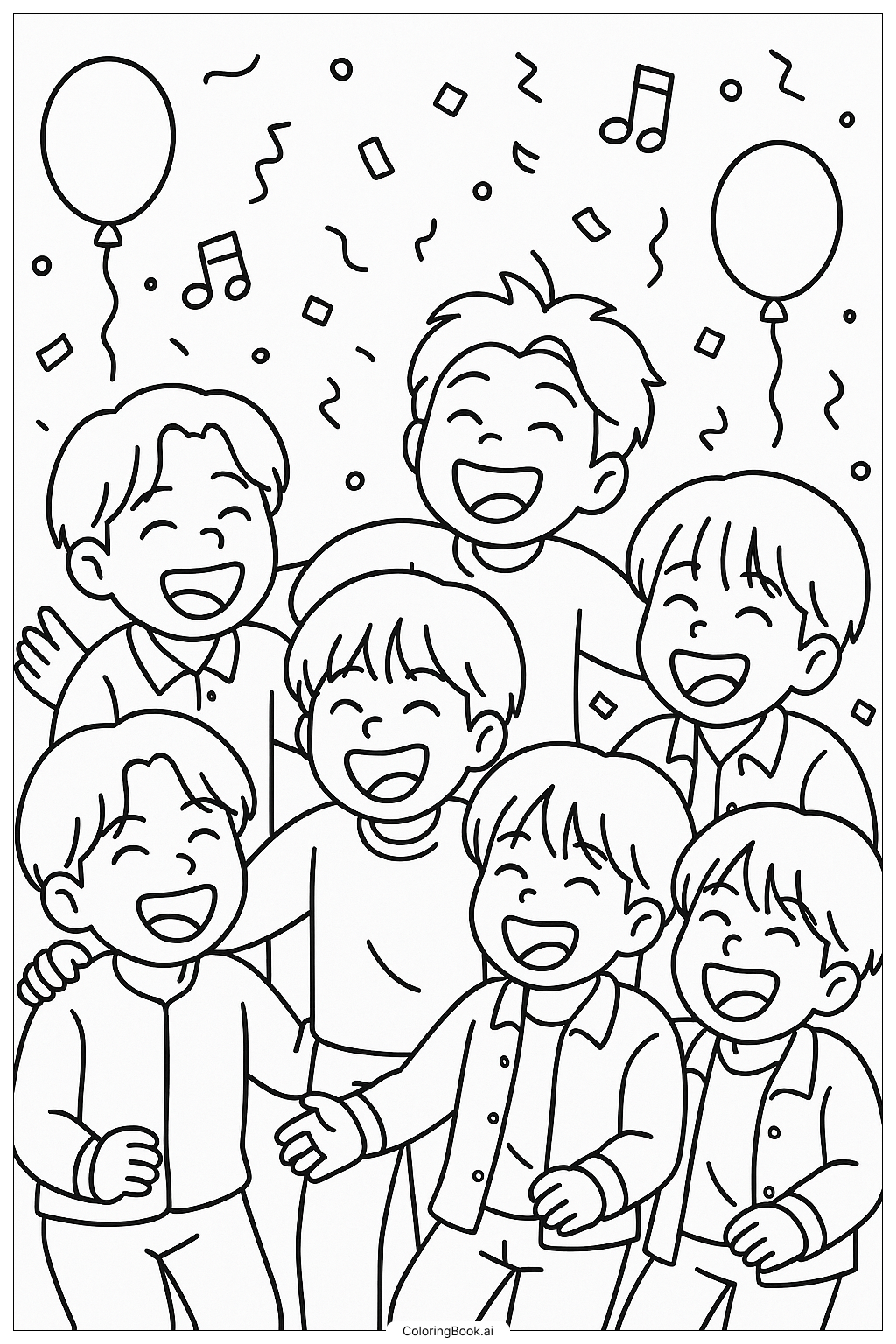  Page de coloriage Les membres de BTS riant ensemble 