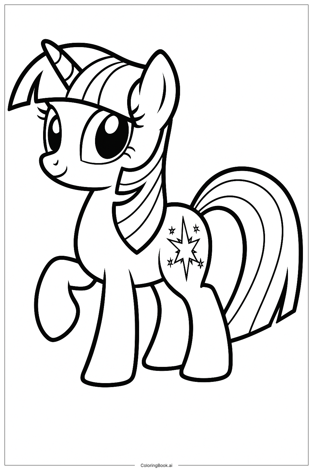  Page de coloriage Twilight Sparkle montrant sa marque de beauté 