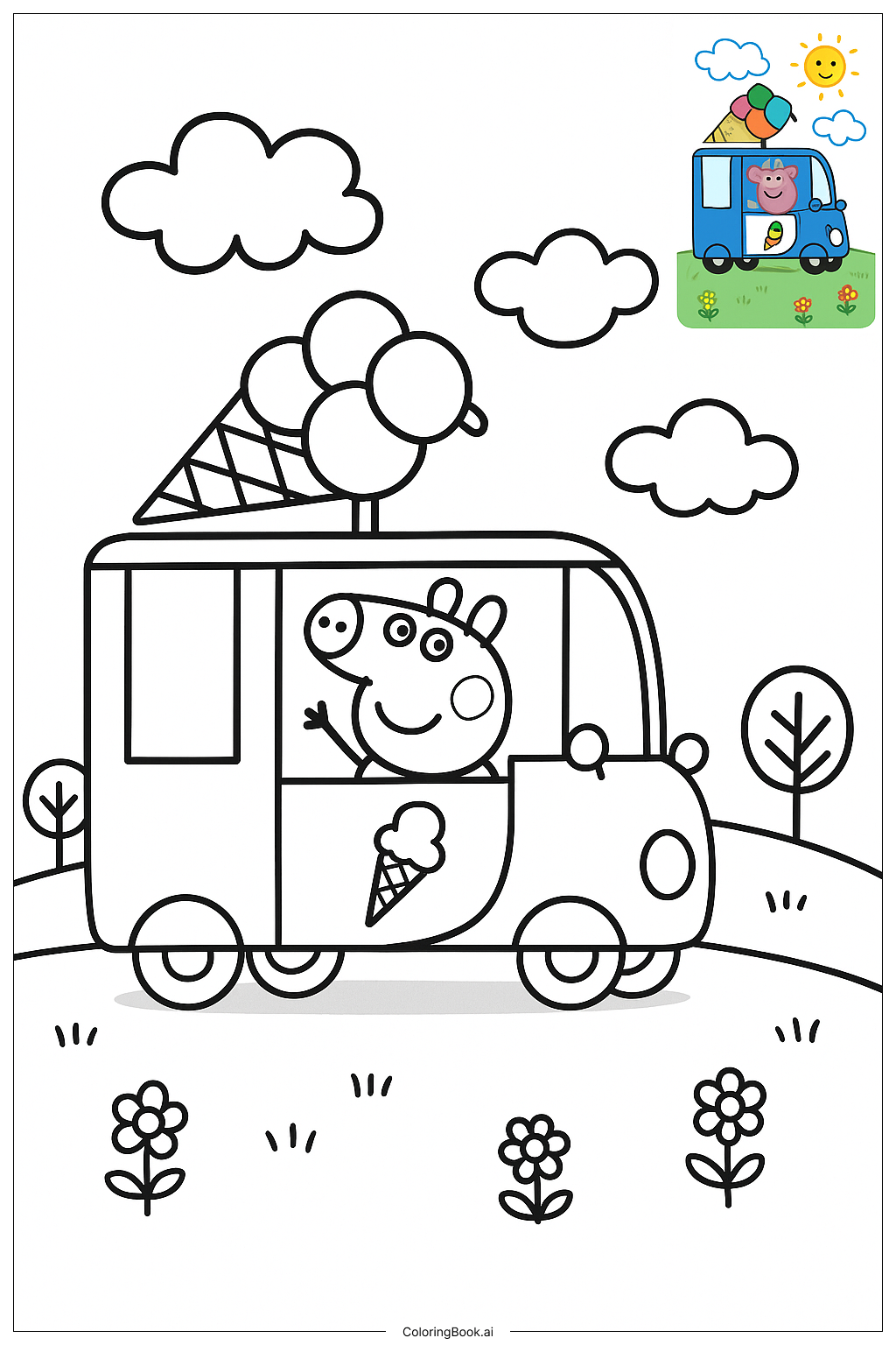  페파Pig 아이스크림 트럭 모험 색칠공부 페이지 
