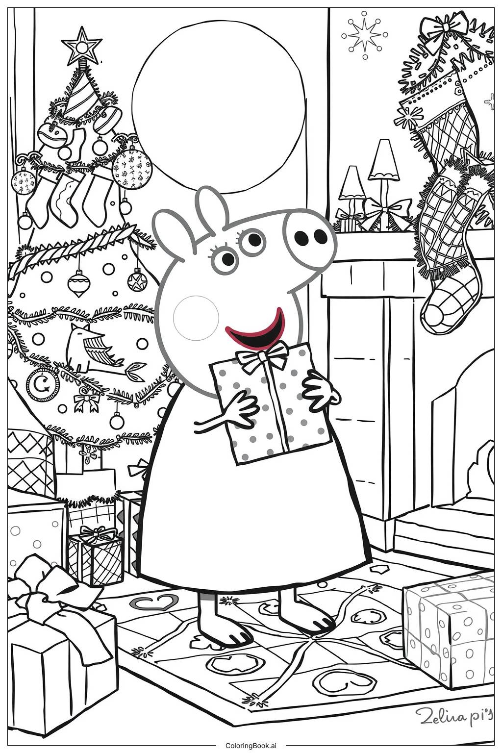  peppa christmas gift Coloring Page 