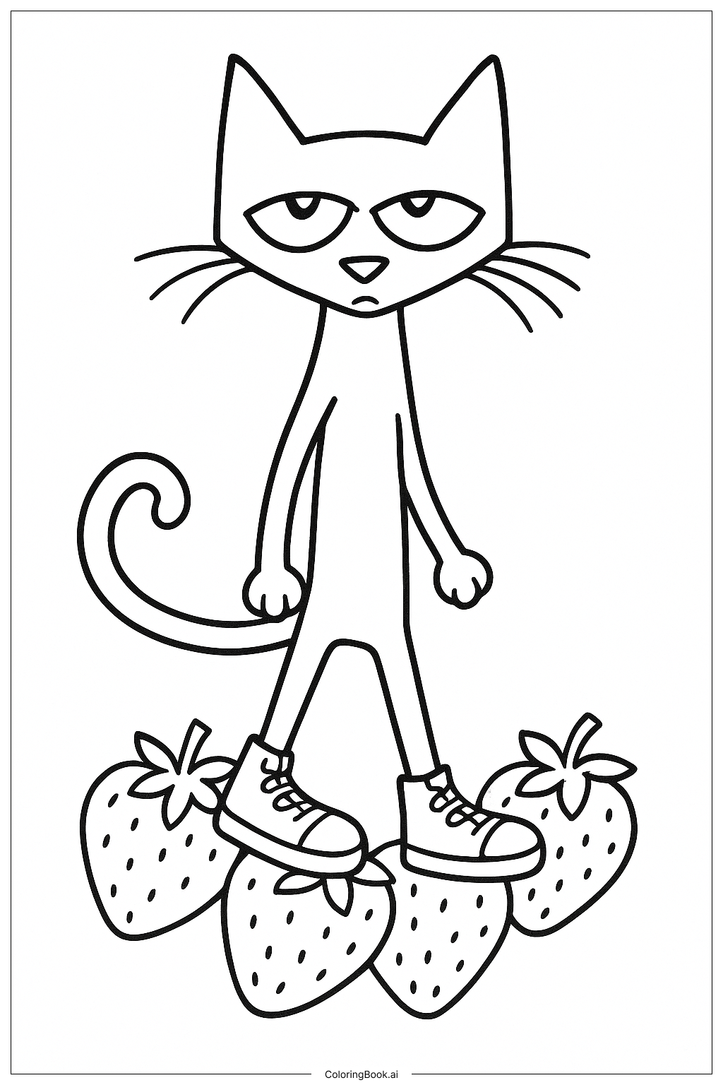  皮特猫踩在草莓上填色页 